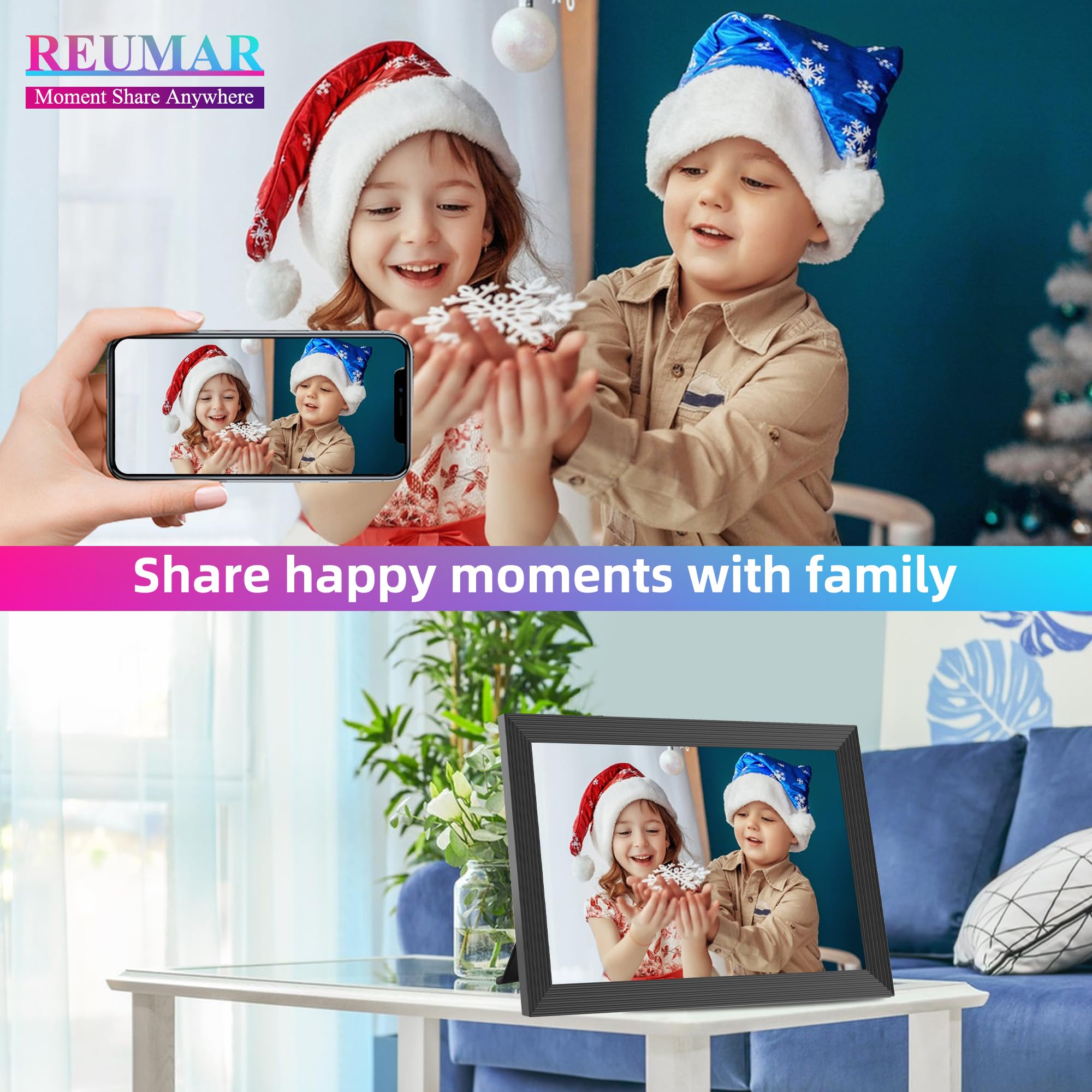 Reumar 32Gb Digital Picture Frame,10.1 Inch,Wifi Smart Digital Photo Frame Ips Lcd Touch Screen,Auto Rotate,Easy Setup To Share