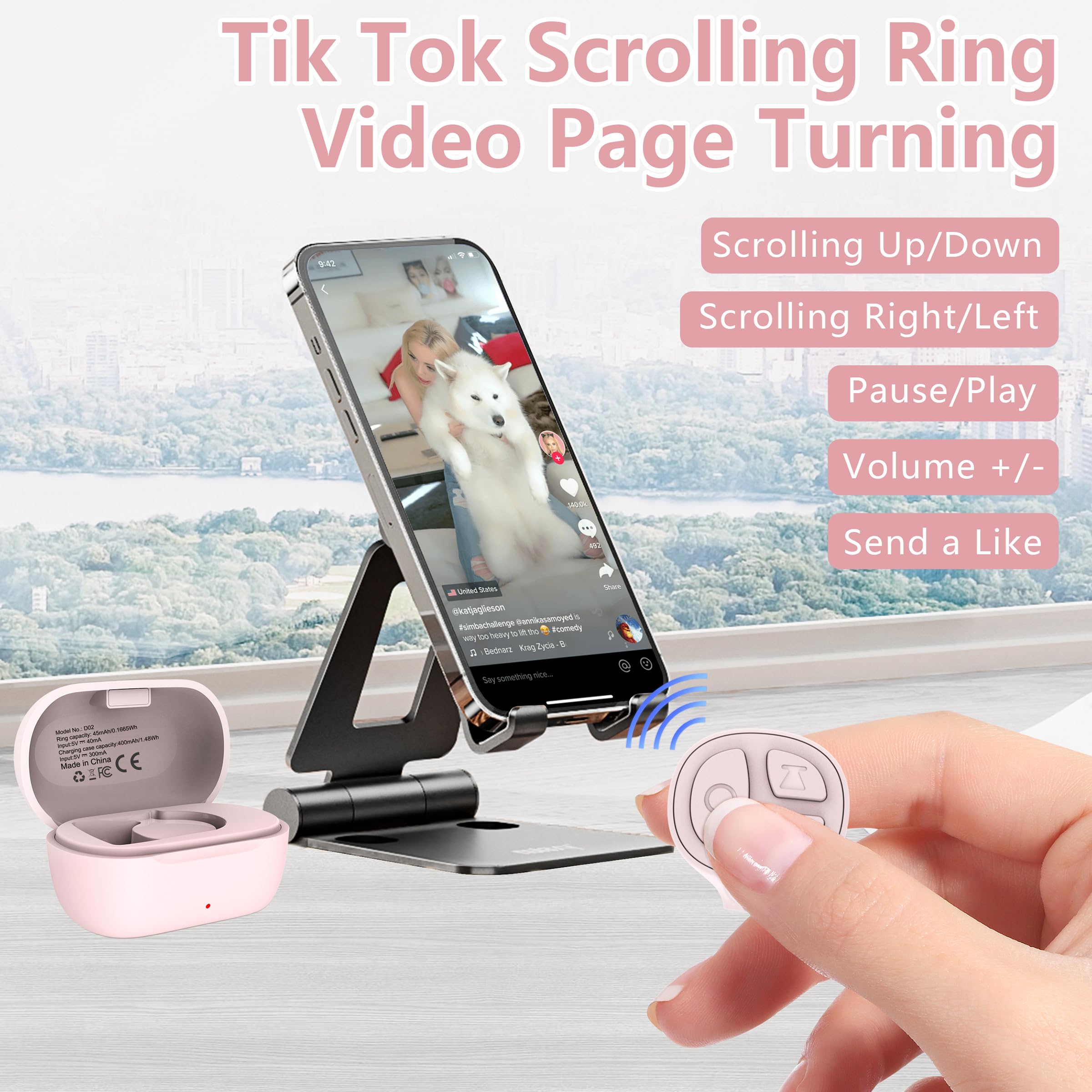 Stdforu Tiktok Scrolling Ring, Bluetooth Camera Remote Control, Scrolling Ring For Iphone,Tik Tok, Ipad, Android (Baby Pink)
