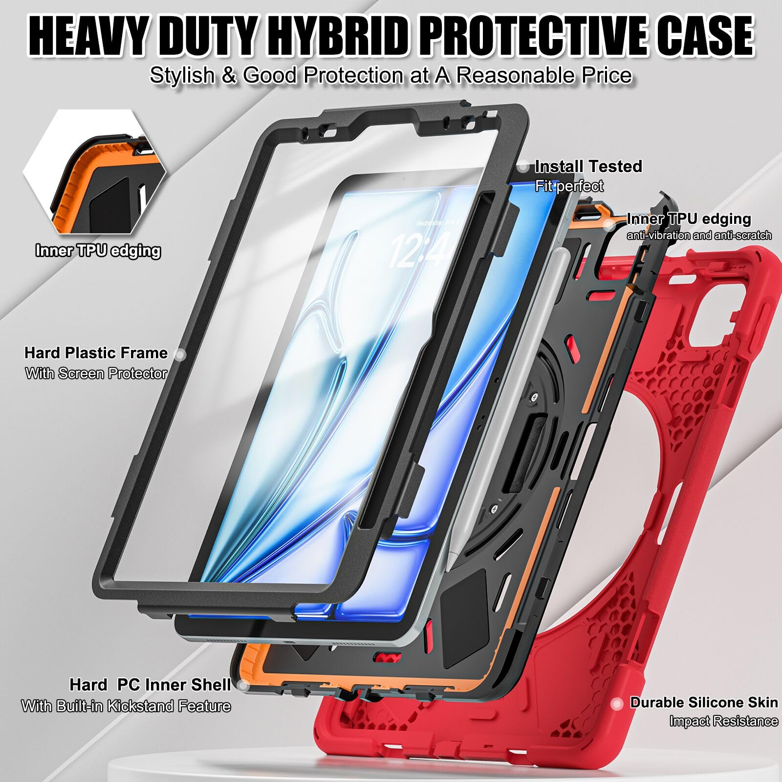 Tsqqst For Ipad Air 11 Inch Case M2 2024 6Th Generation W/Screen Protector, Ipad Pro 11 Case 2022 Heavy Duty Rugged, 360 Rotate