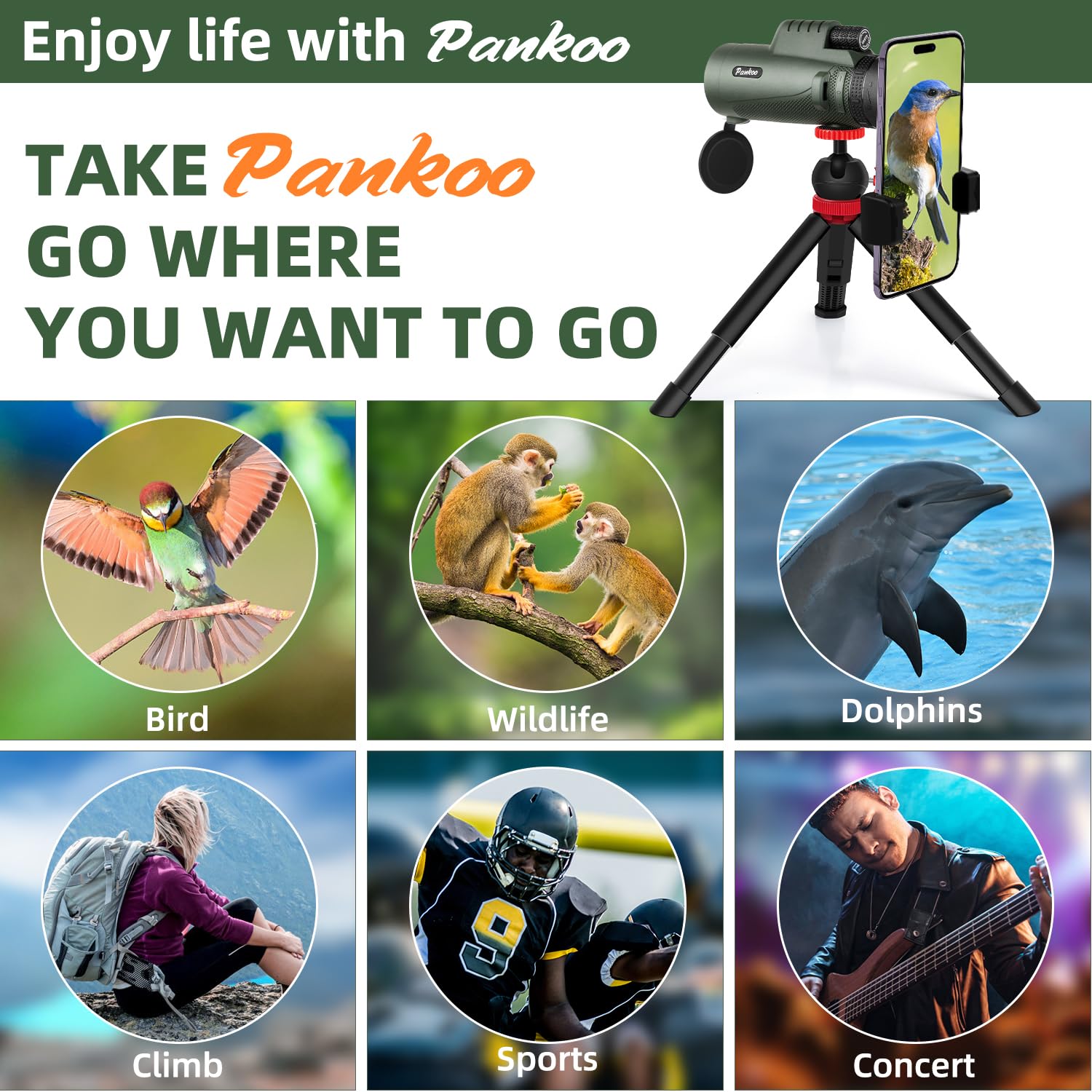 Pankoo 40X60 Monocular Telescope With Smartphone Holder & Upgraded Tripod, 2024 Bak4 Prism Fmc Monoculars For Adults, Hd Monocul