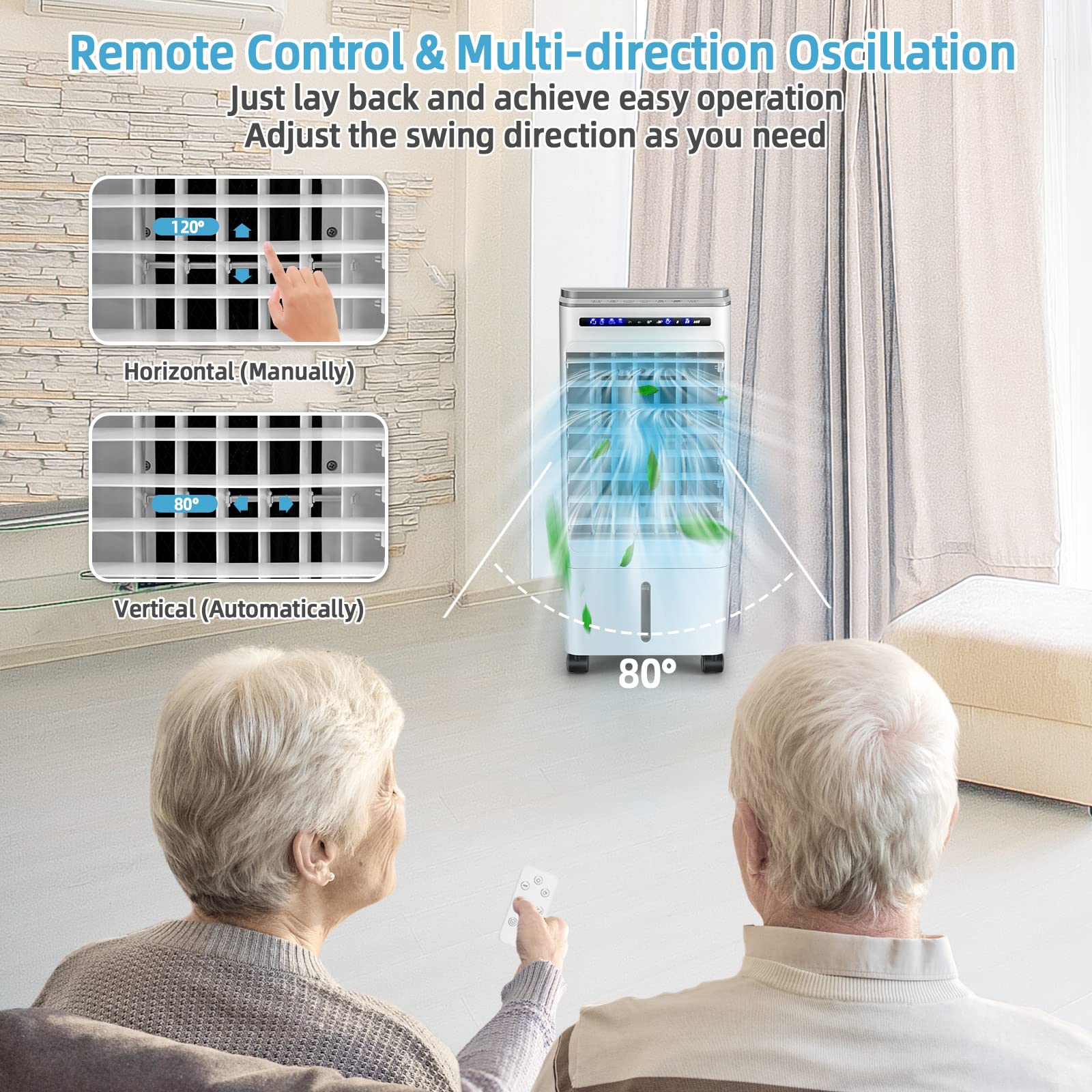 Goflame Evaporative Air Cooler Portable, 3 In 1 Air Cooling Fan With Remote Control And 4 Ice Packs, Air Humidifier With 3 Modes