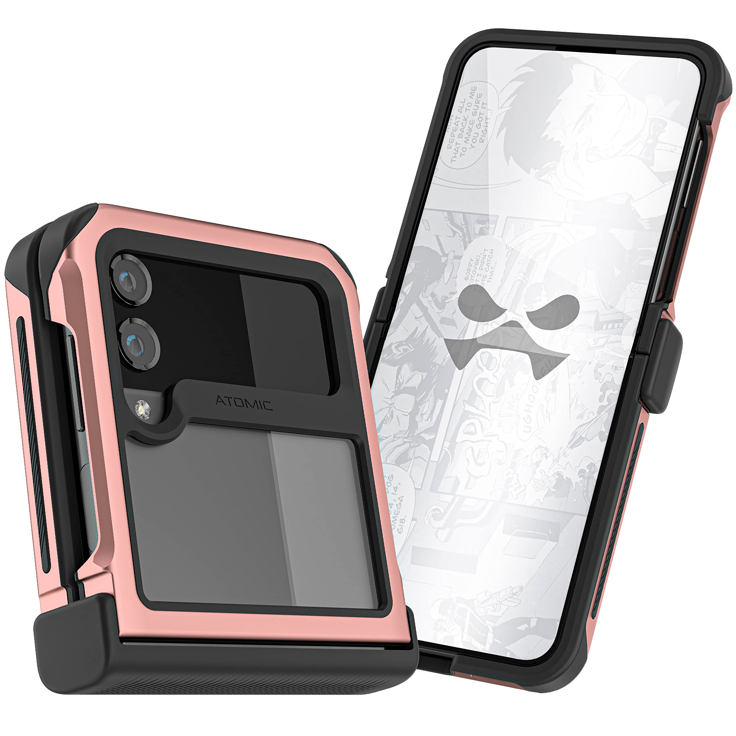 Ghostek Atomic Slim Galaxy Z Flip 4 Case - Clear Back with Pink Aluminum Metal Bumper, Shockproof & Dual-Layer Protective Phone 