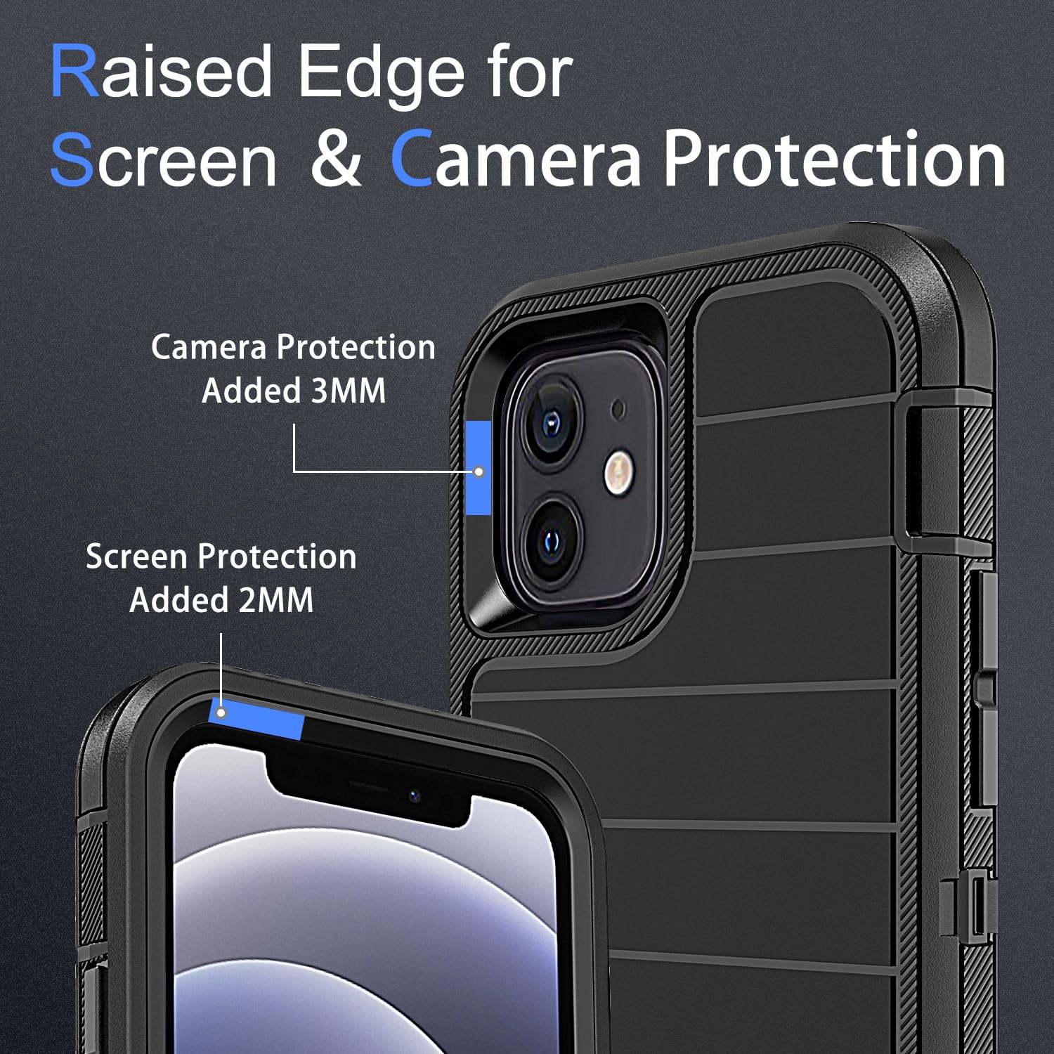 Ymhxcy For Iphone 12 Mini Case, 2X Glass Screen And Camera Protector, 3 In 1 Heavy Duty Shockproof Drop Protection Stripe Rubber