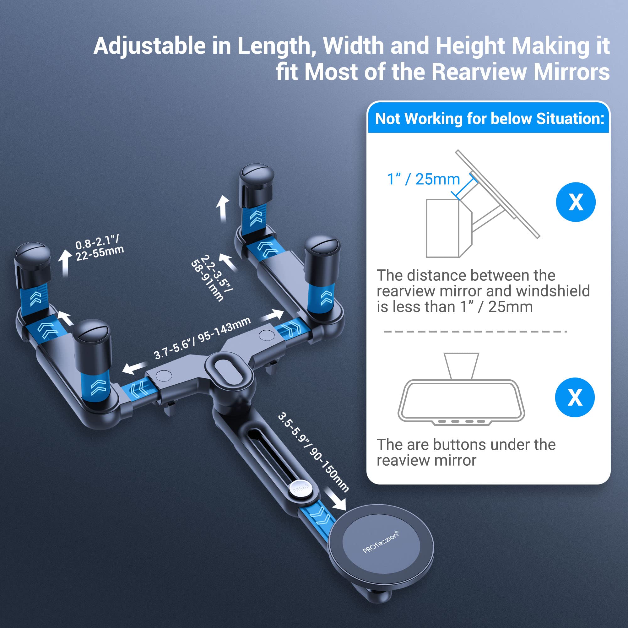 Profezzion Rearview Mirror & Vent Clip Combo Magnetic Phone Holder Compatible With Magsafe On Car Rear View Mirror For Iphone 16