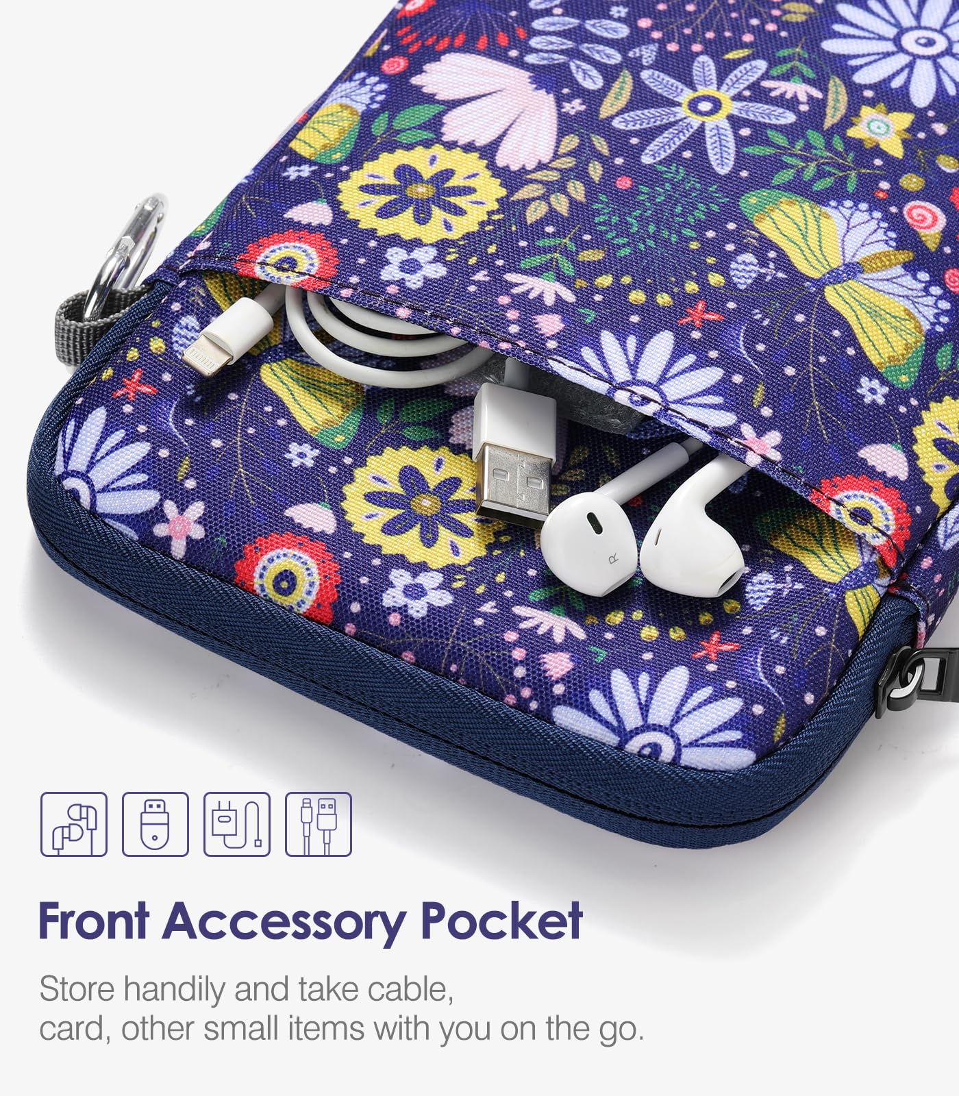 Moko Padded Ereader Sleeve Case For 6 7 Inch Tablet Bag, Protective Cover Pouch With Carabiner, Compatible With 7'' Ereader, Lig