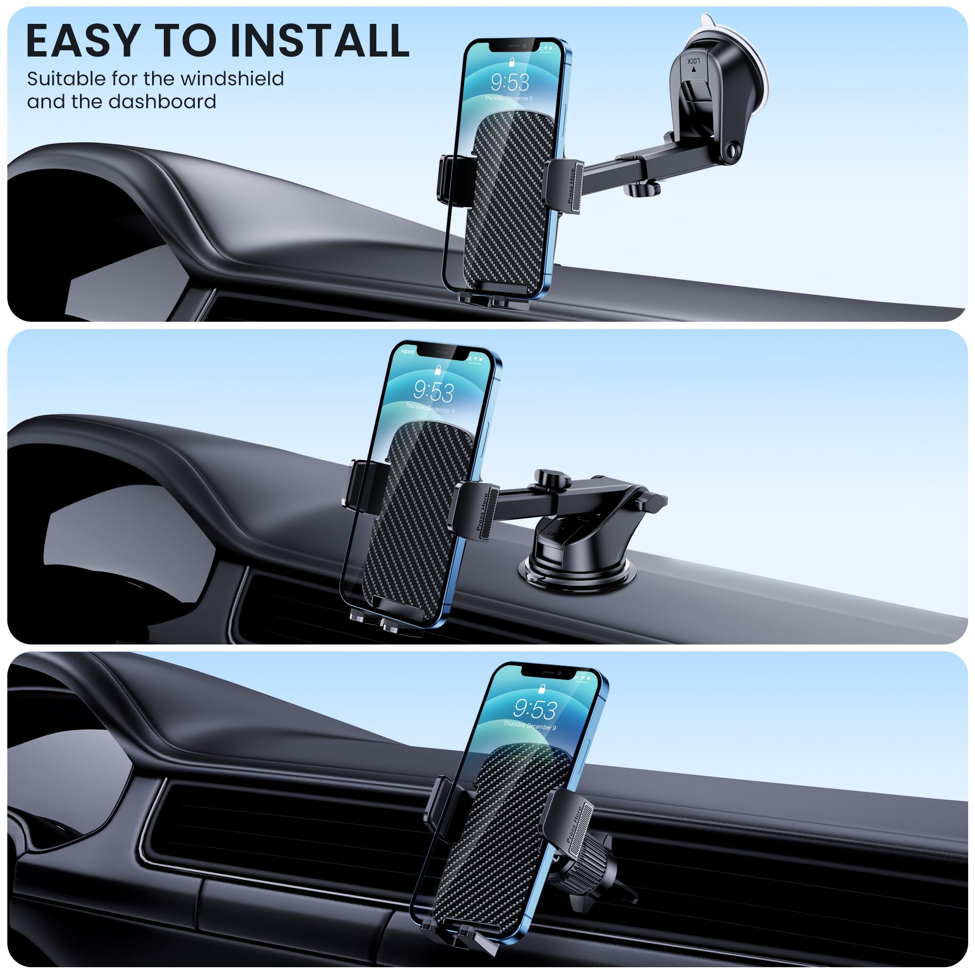 Ticilfo Car Phone Holder [Military-Grade Suction] Phone Stand For Car [Super Stable] Automobile Car Mount For Iphone Universal A