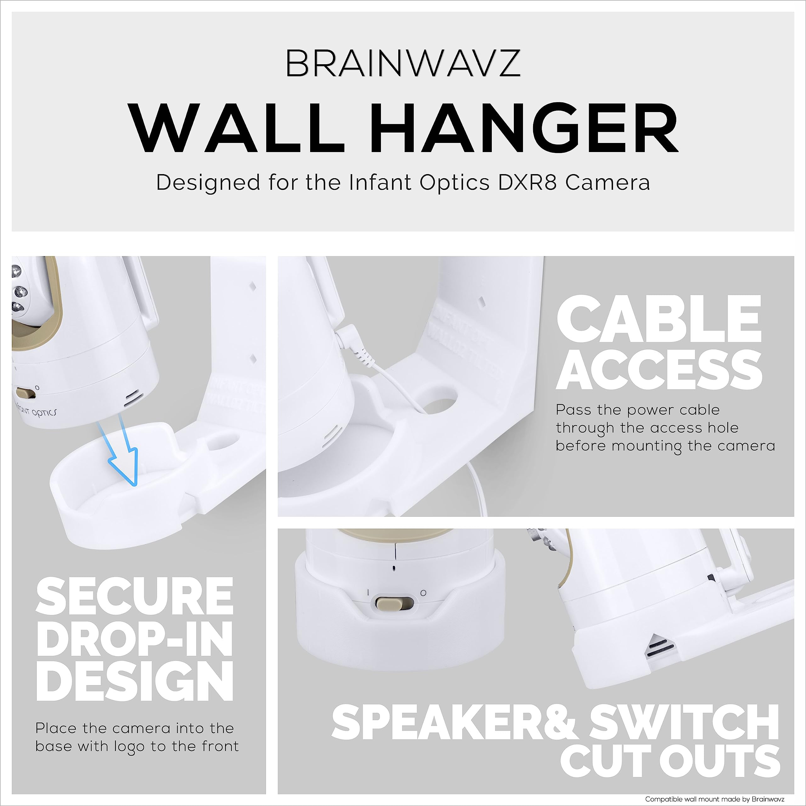 Dxr8 & Pro Tilted Wall Mount Holder, Adhesive & Screw-In Bracket, Designed For Infant Optics Camera, Easy To Install, Strong Vhb