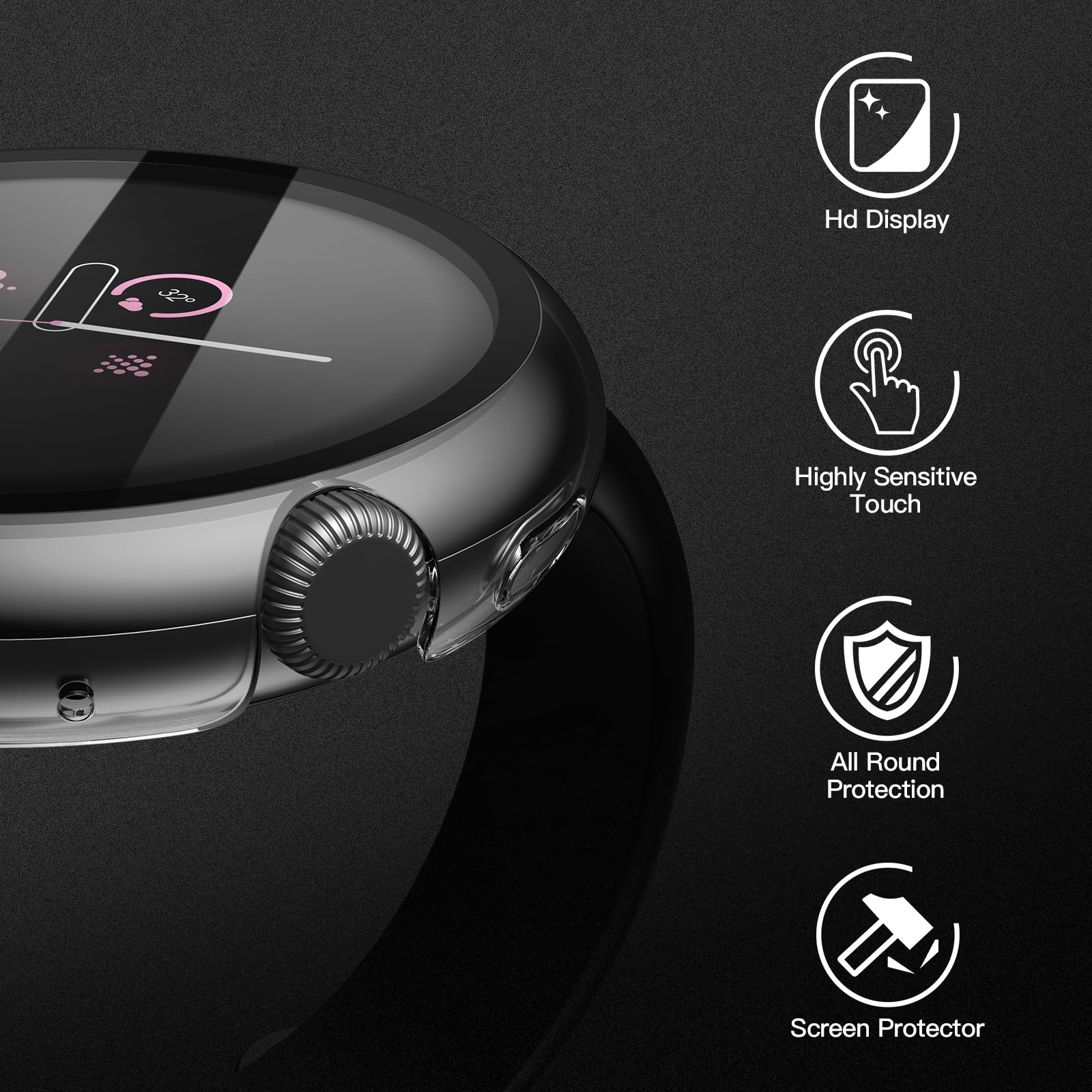 Misxi 2 Pack Hard Pc Case Compatible With Google Pixel Watch 3 (2024) 45Mm, Easy Installation Lightweight Ultra Thin Protective