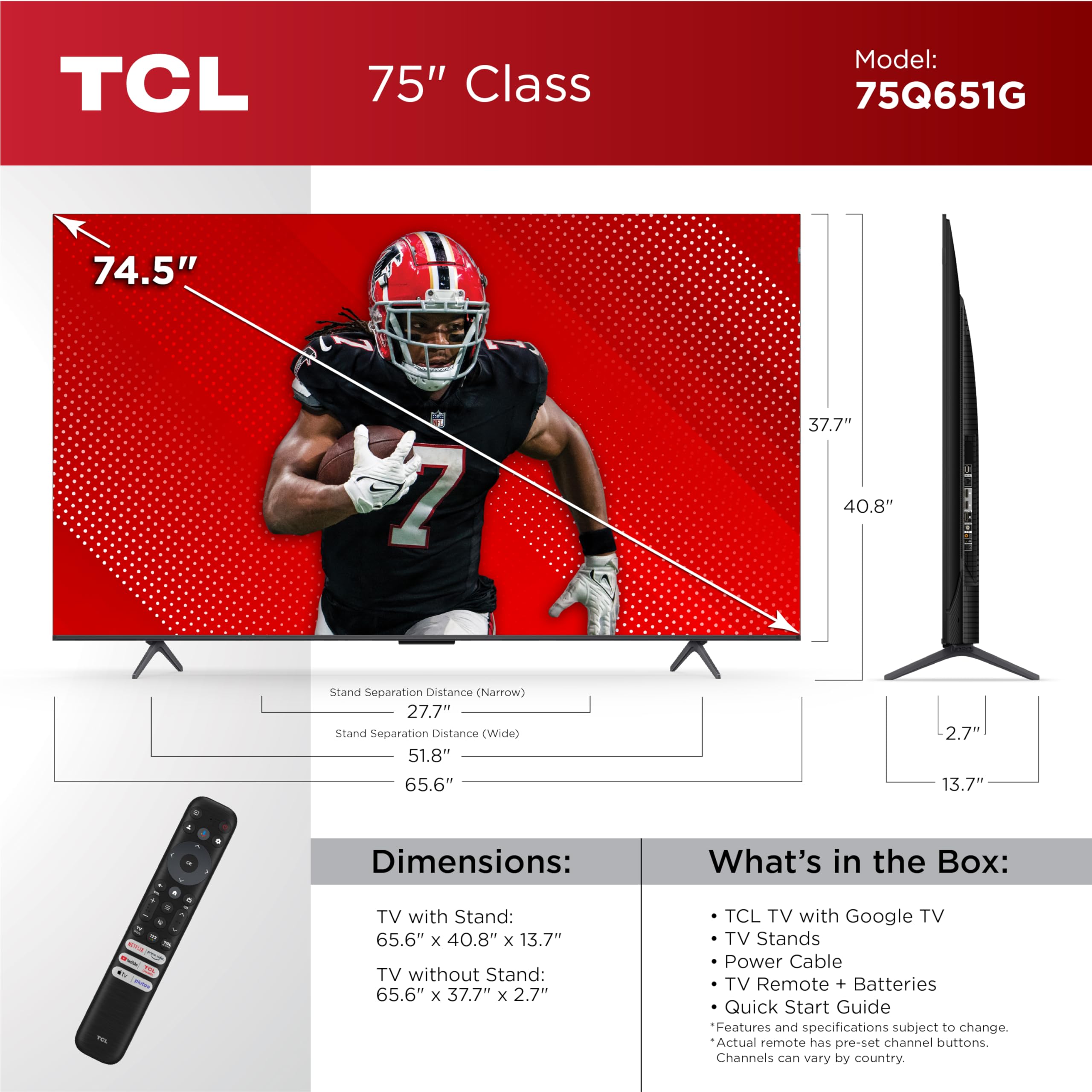TCL 75-Inch Q65 QLED 4K UHD Smart TV (2024) - Dolby Vision, Dolby Atmos, Voice Remote, Alexa Compatible, Enhanced Gaming