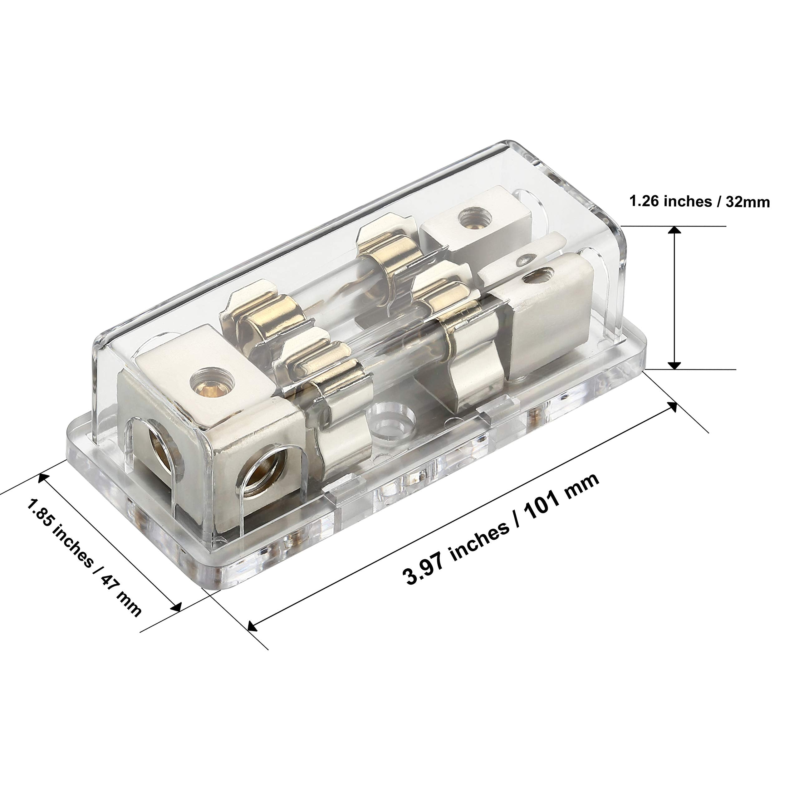 Freajoin 4/8 Gauge Awg Agu Fuse Holder Fused Distribution Block 4 Gauge In To 2 X 8 Gauge Out With 2Pcs 100A Gold-Plated Fuses