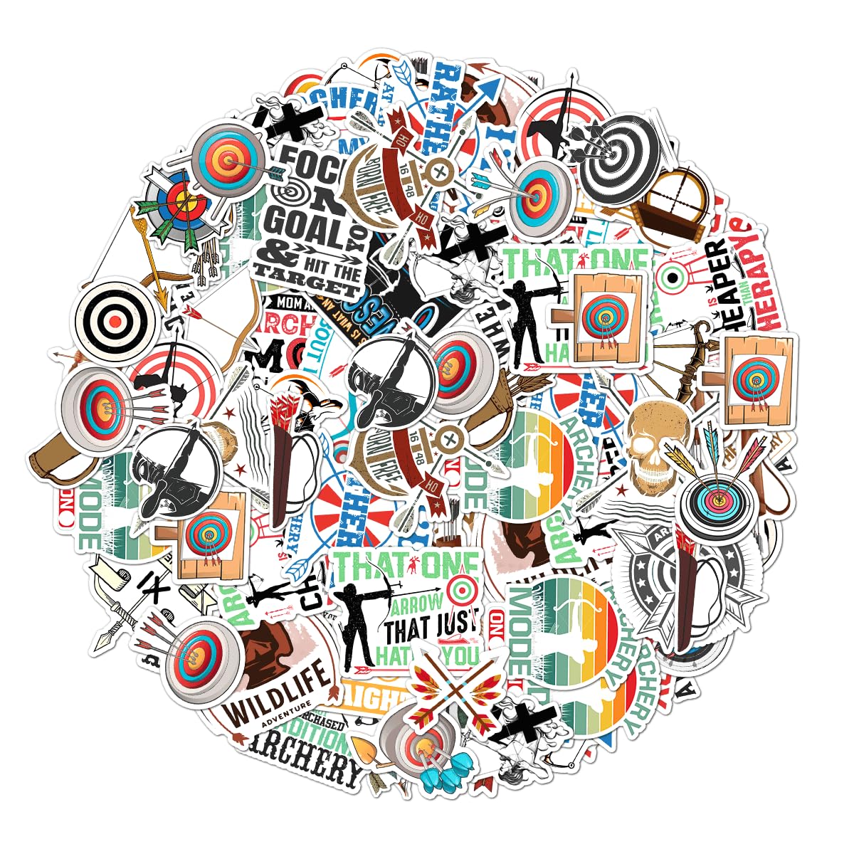 50 Pack Pcs Archery Stickers For Water Bottles Waterproof Vinyl Laptop Scrapbooking Luggage Funny Sports Sticker Packs Set Bulk