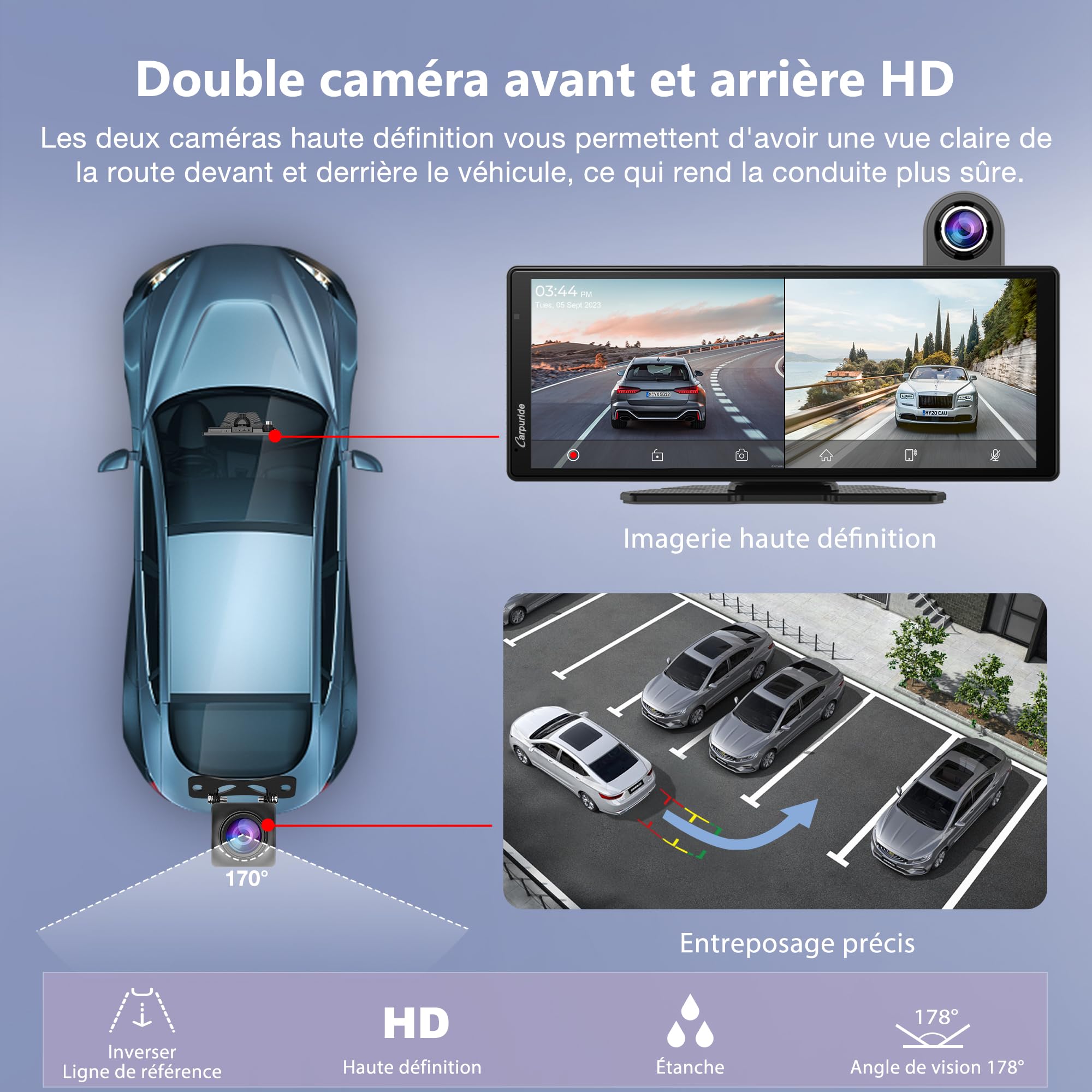 Carpuride Wireless Carplay & Android Auto With Dash Cam   10.26 Inch Hd Ips Touch Car Play Screen For Car, 4K Front & 1080P Rear