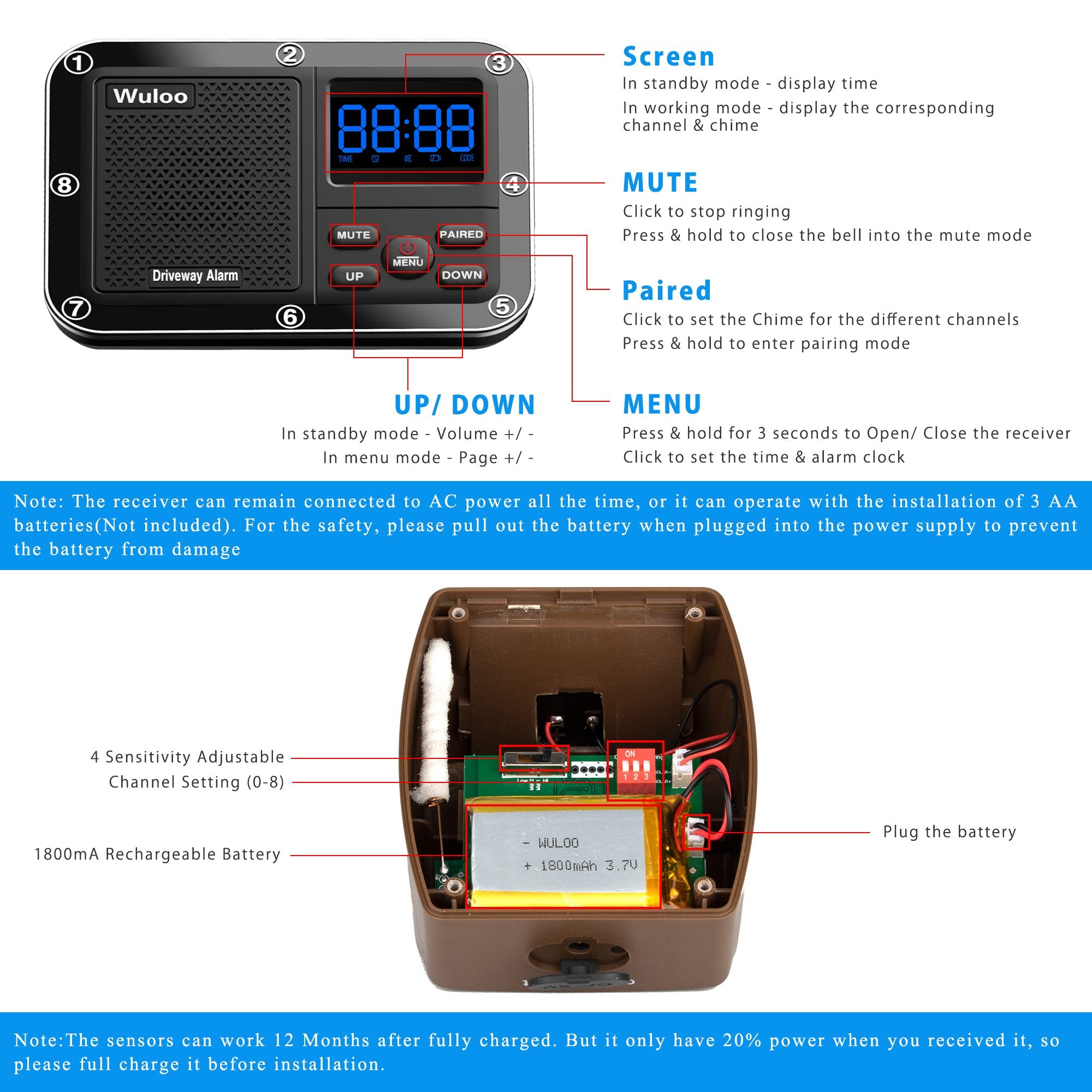 Expandable For Wuloo Solar Wireless Driveway Alarm System (Only Sensor, Can Not Work Without Receiver)