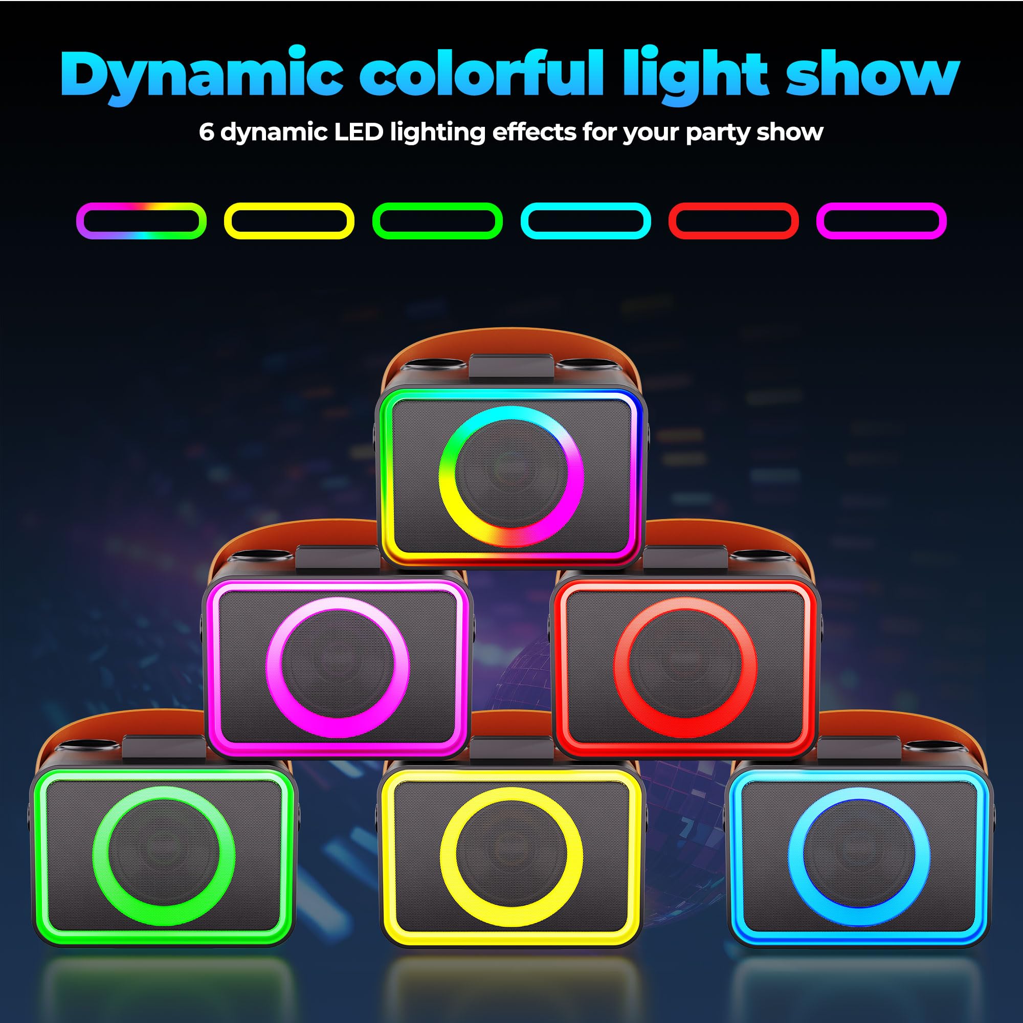 Karaoke Machine,Portable Bluetooth Karaoke Speaker With 2 Wireless Microphone For Adults & Kids With Led Lights, Karaoke Microph