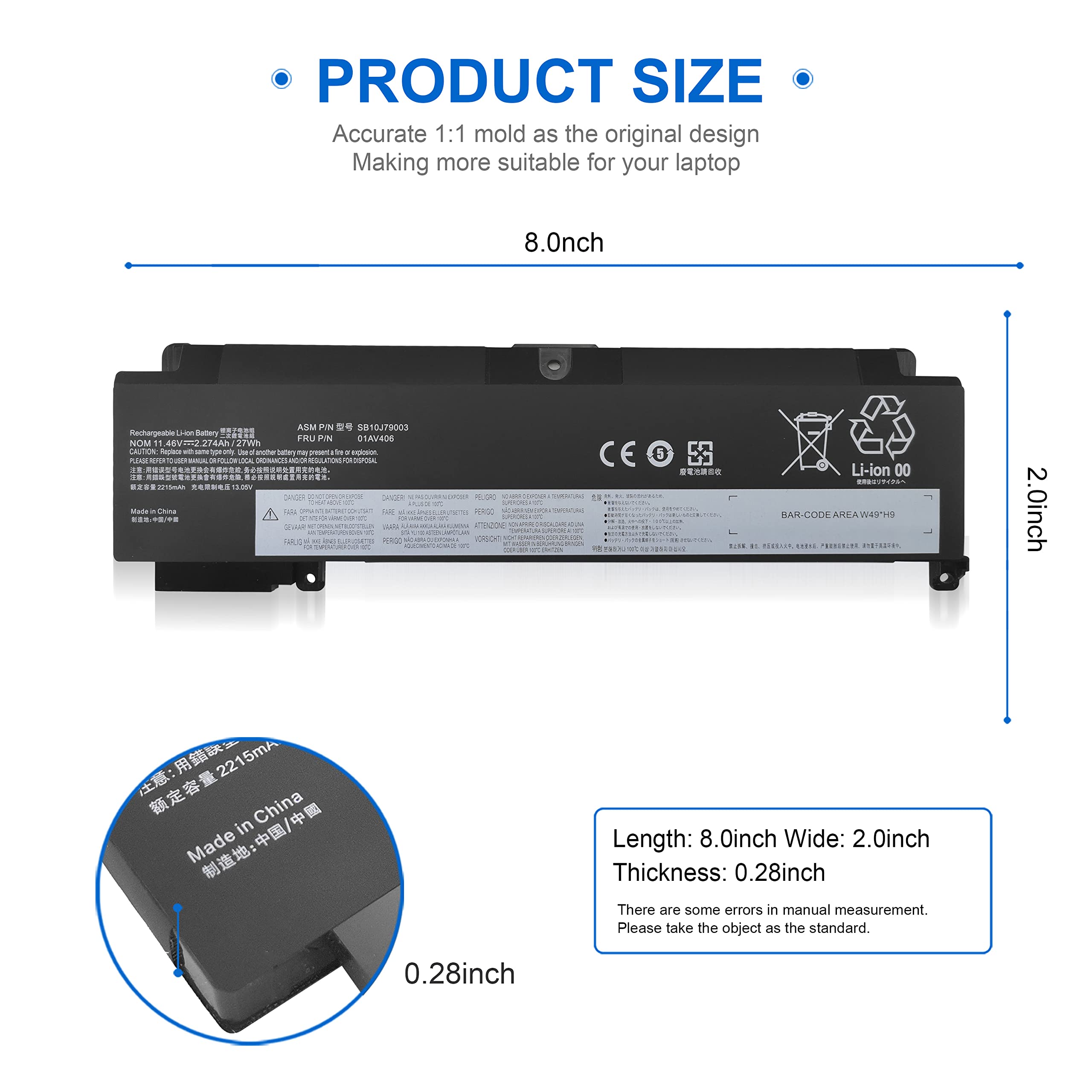 Wymisnit 01Av406 Laptop Battery Replacement For Lenovo Thinkpad T460S T470S Series Notebook Internal 01Av405 00Hw025 Sb10J79003