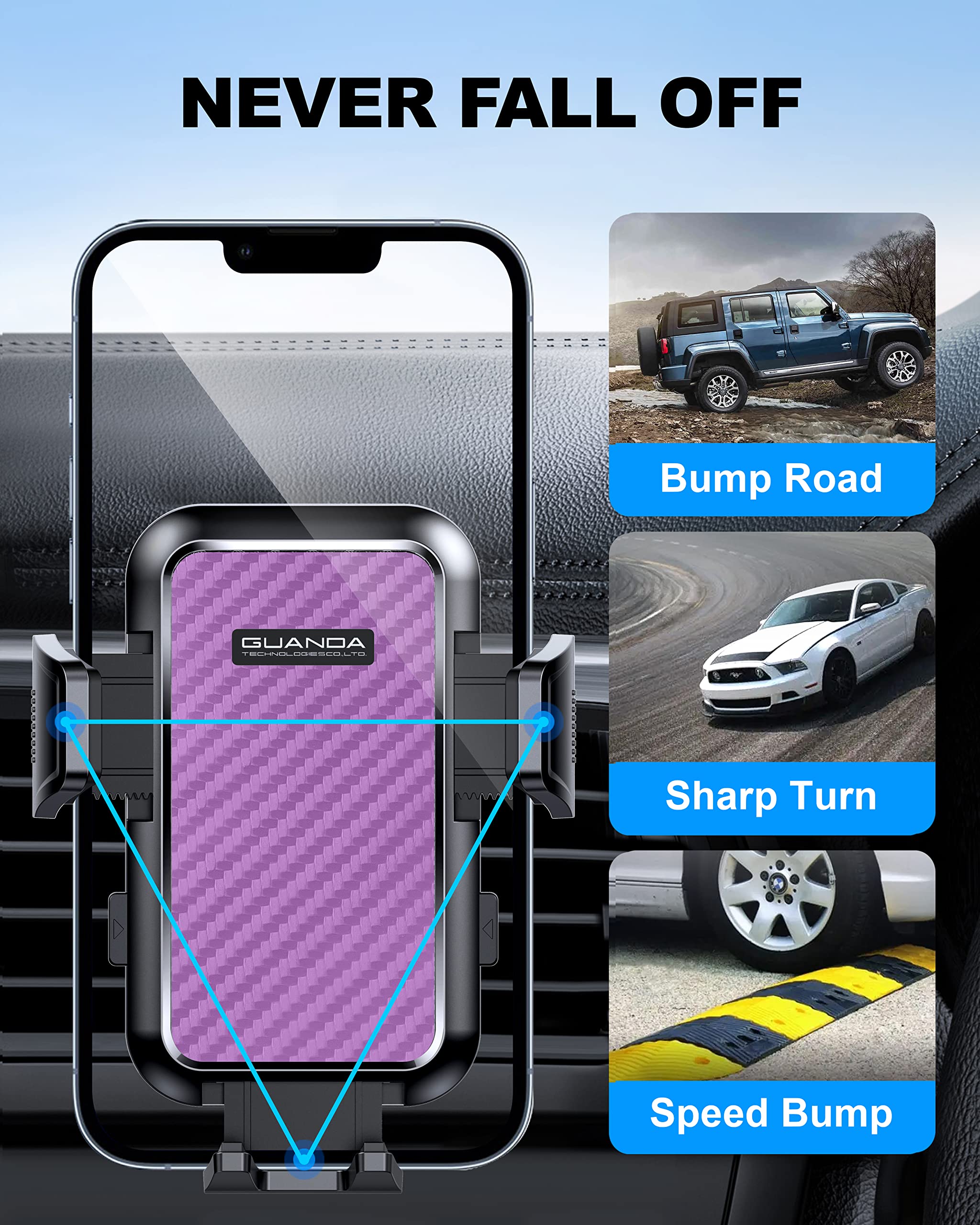 Cell Phone Holder [Military Grade Hook Clip], Car Vent Phone Mount Mobile Phone Holder For Car, Auto Phone Holder Stand Car Cell