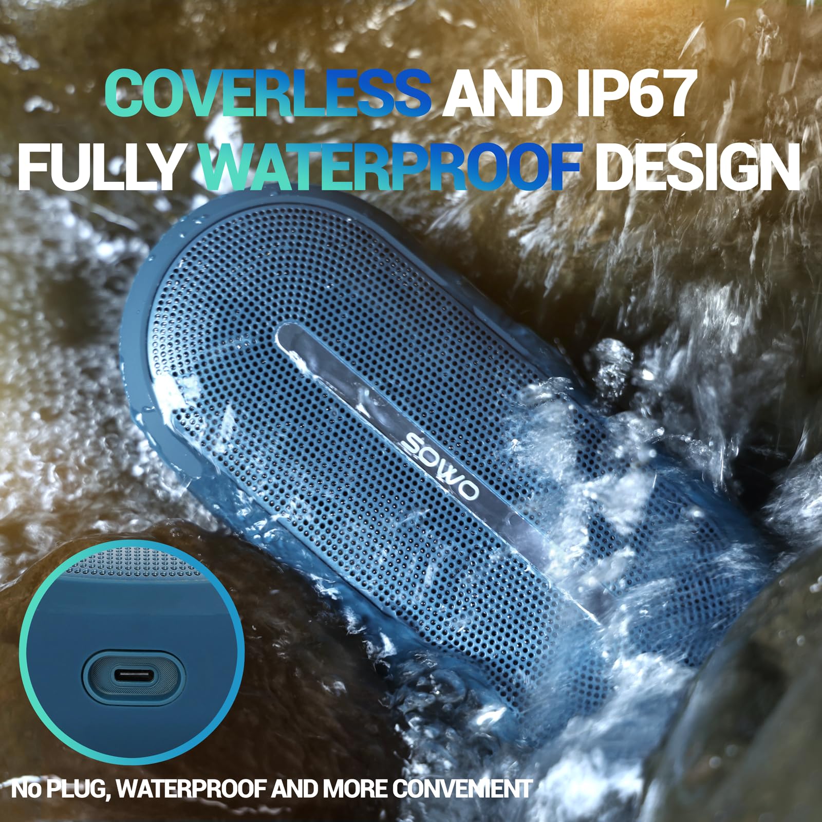 Sowo Portable Bluetooth Speaker With Powerful Bass   Wireless Speaker With Partyboom Technology   30W, Ip67 Waterproof   Stereo