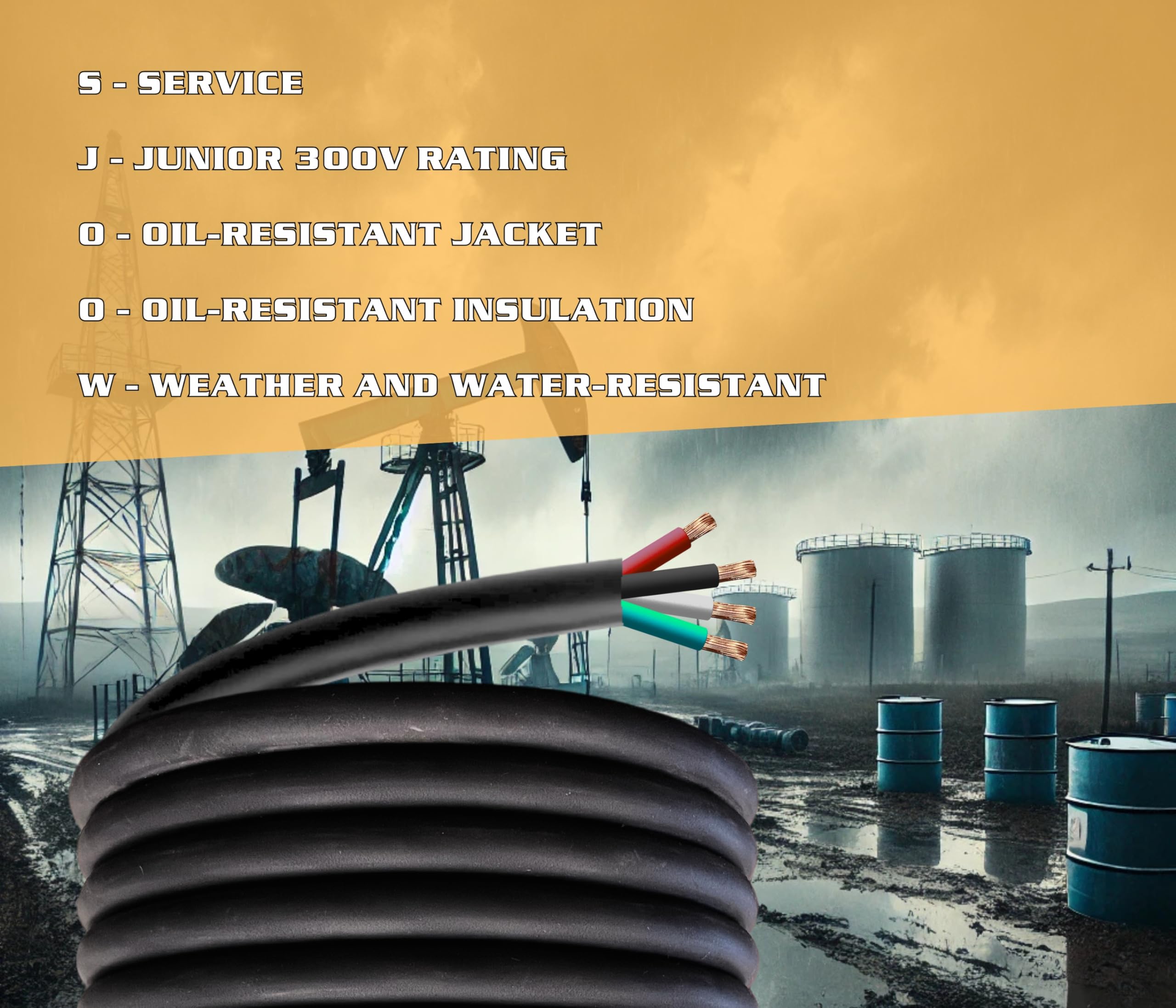 50 Feet 12/4 Sjoow Cable Cord 12 Awg 4 Conductor So Wire   12 Gauge 4 Conductor (12/4 Wire) 300V Portable Power Extension Cable