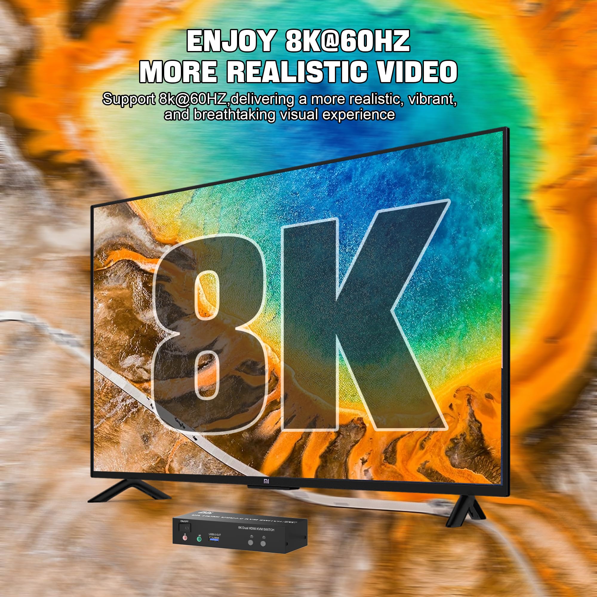 8K@60Hz Usb3.0 Dual Monitor Hdmi Kvm Switch 2Port, Hdmi Kvm Switch For 2Monitors 2Computers With 3Usb3.0 Ports, Extended Display