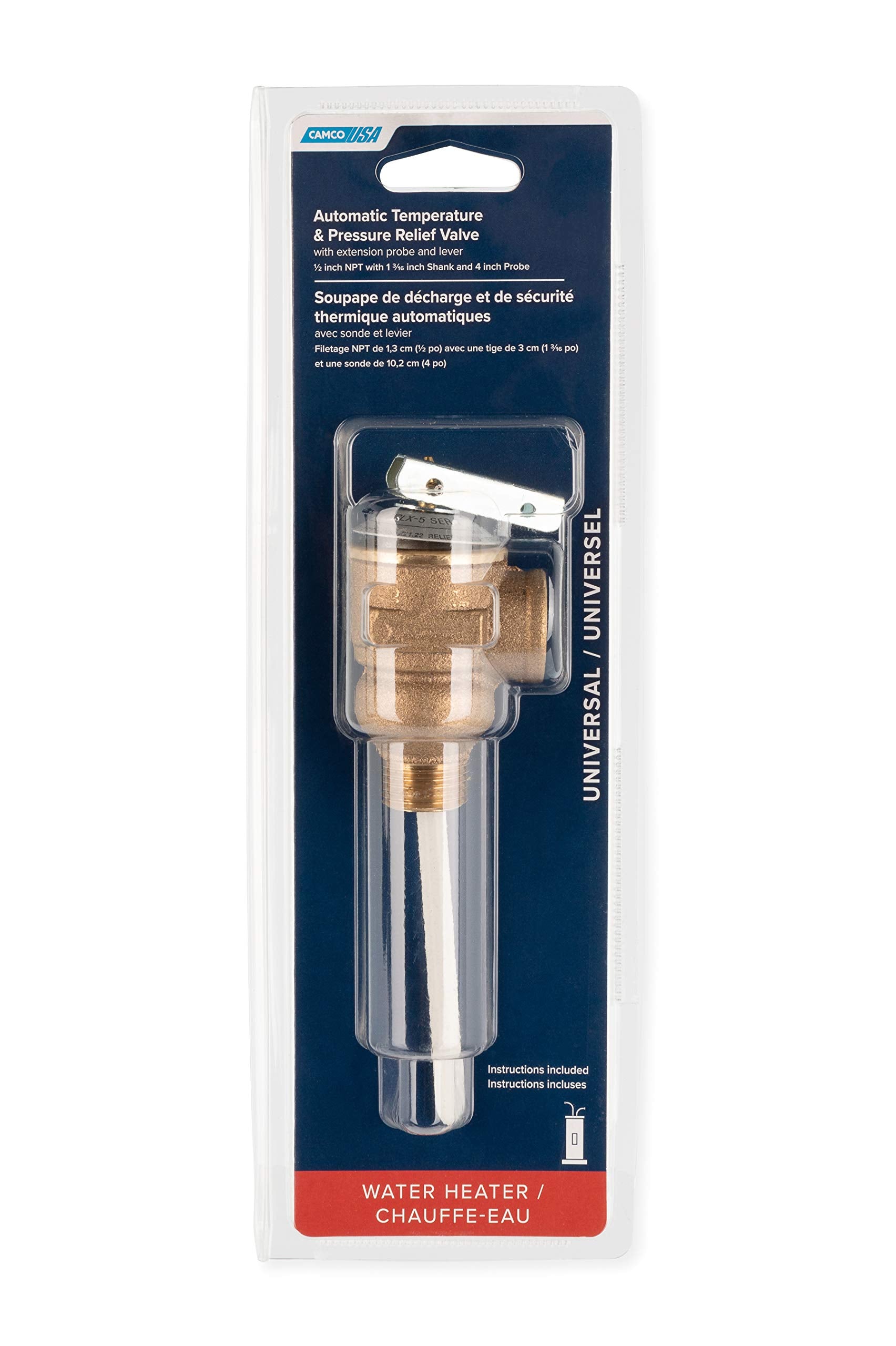 Camco 10423 1/2'' Temperature And Pressure Relief Valve With 4'' Epoxy-Coated Probe , Brown,WBHOMB0006IX8AU