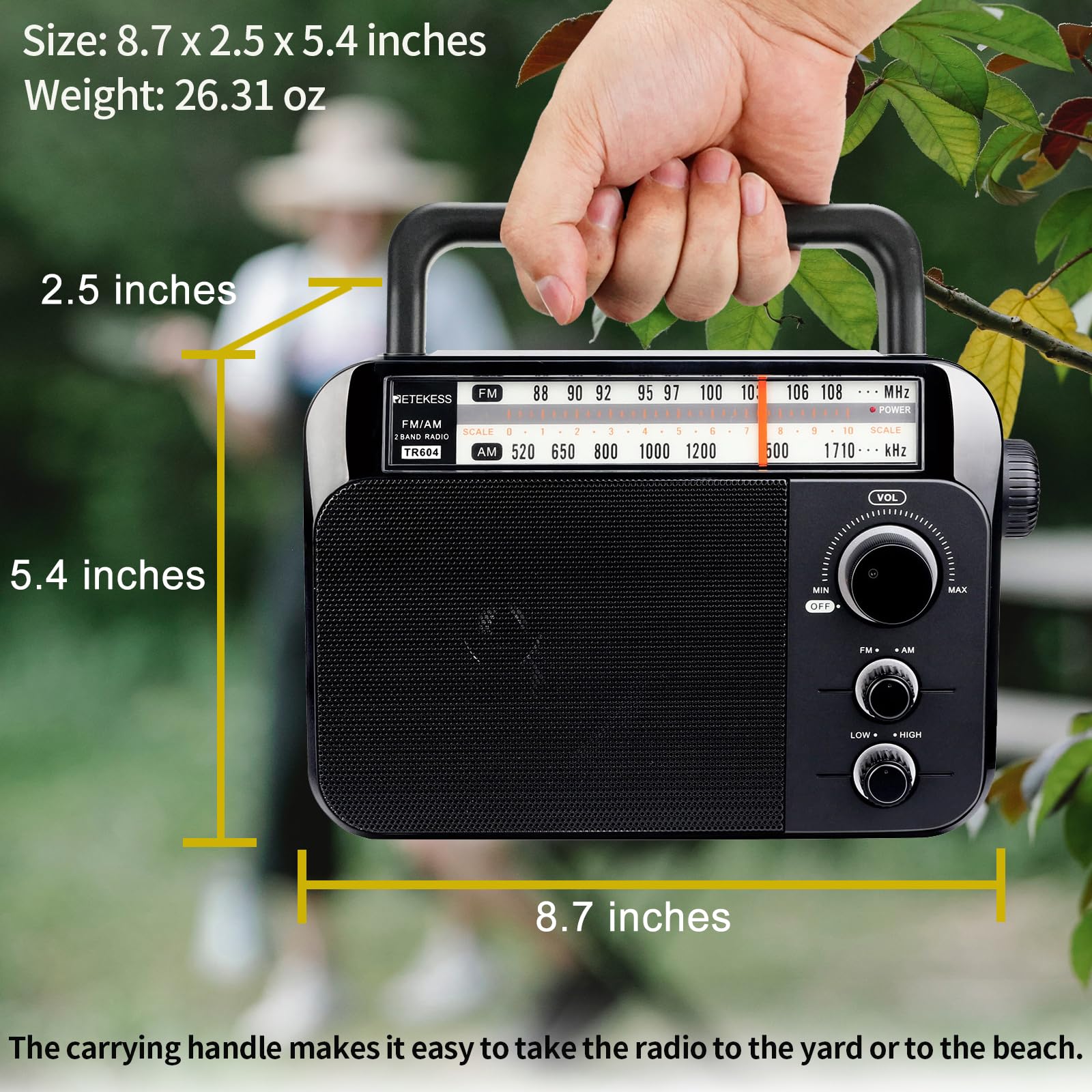 Retekess Tr604 Am Fm Radio, Battery Operated Radio Portable, Am Fm Radio Plug In Wall, High/Low Tone Mode, Big Speaker, Earphone