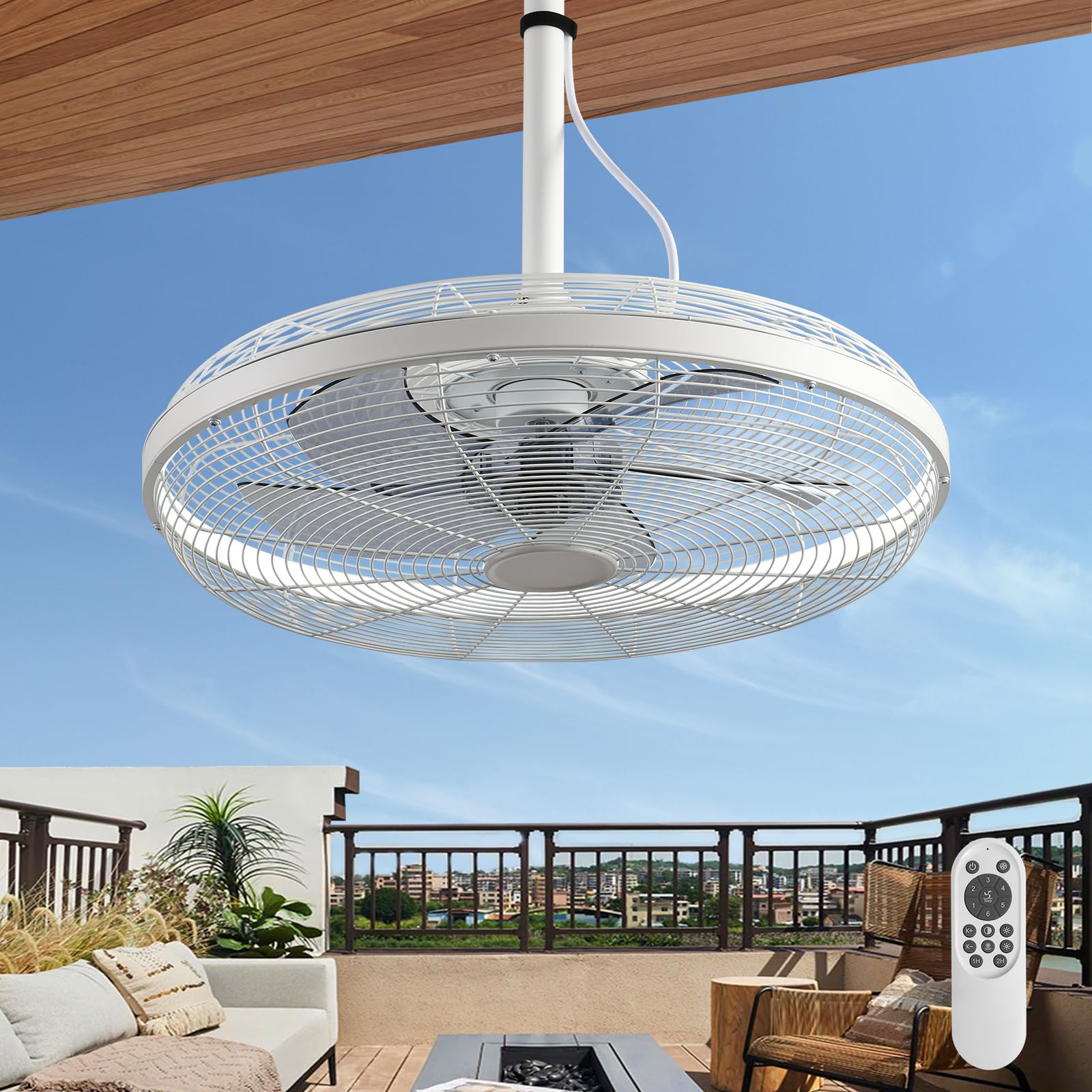 Ahawill Outdoor Ceiling Fans With Lights, 20'' Gazebo Fan, Plug In Ceiling Fan For Patios, Pergola, Ceiling Fan With Remote Cont