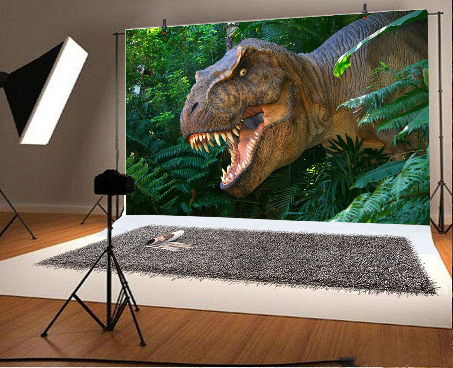 Leyiyi 5X3Ft Photography Background 3D Safari Dinasour Birthday Party Backdrop Ancient Jungle Tropical Bush Teeth Hunting Summer Camp Baby Shower Photo Portrait Vinyl Video Studio Prop