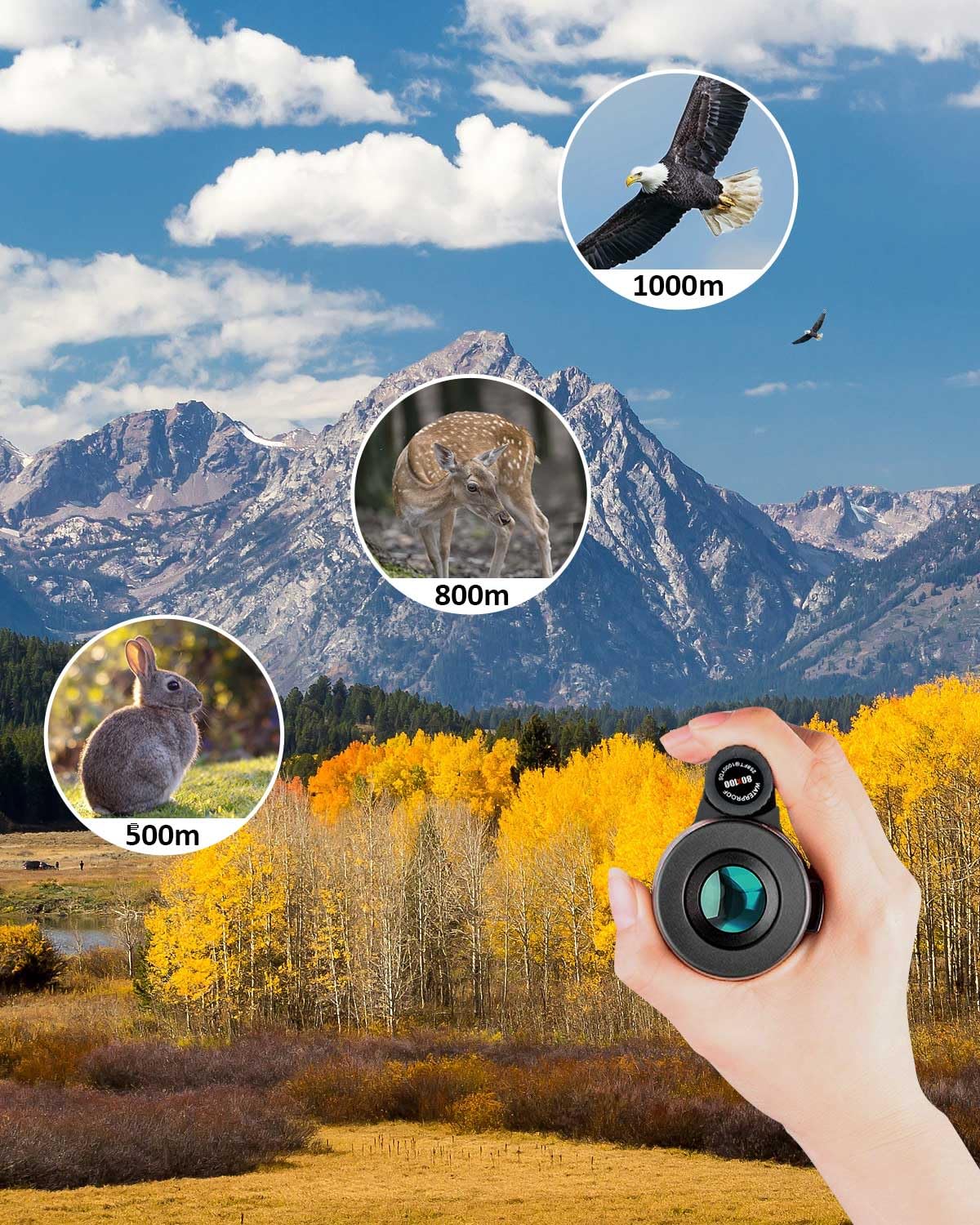 80X100 High Power Monocular For Adults, Monocular Telescope With Bak4 Prism, Waterproof, Suitable For Wildlife Bird Watching Cam