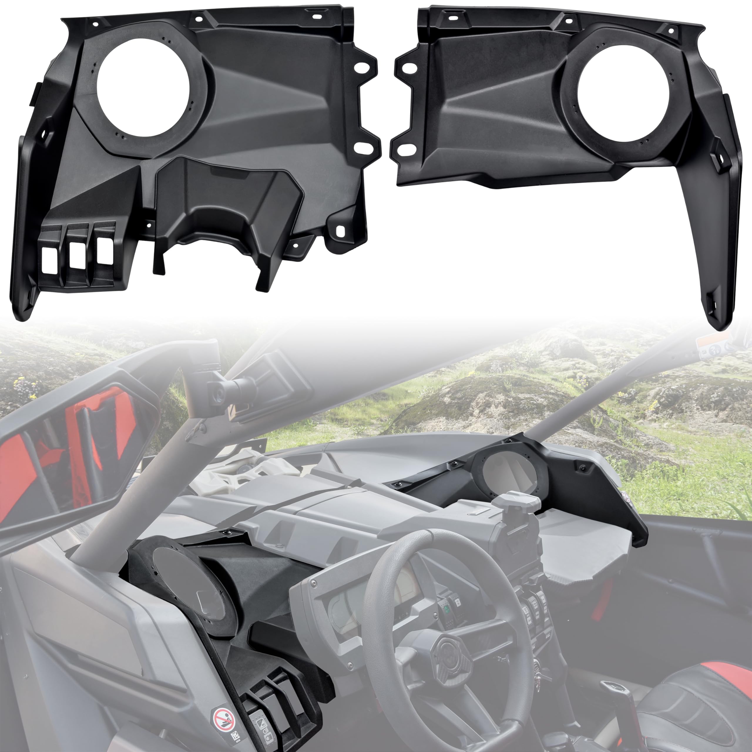 Sautvs Front Dash Speaker Mount For Can Am X3, Front 6.5 Inch Speaker Enclosure Panels For 2017 2024 Can Am Maverick X3 / X3 Max