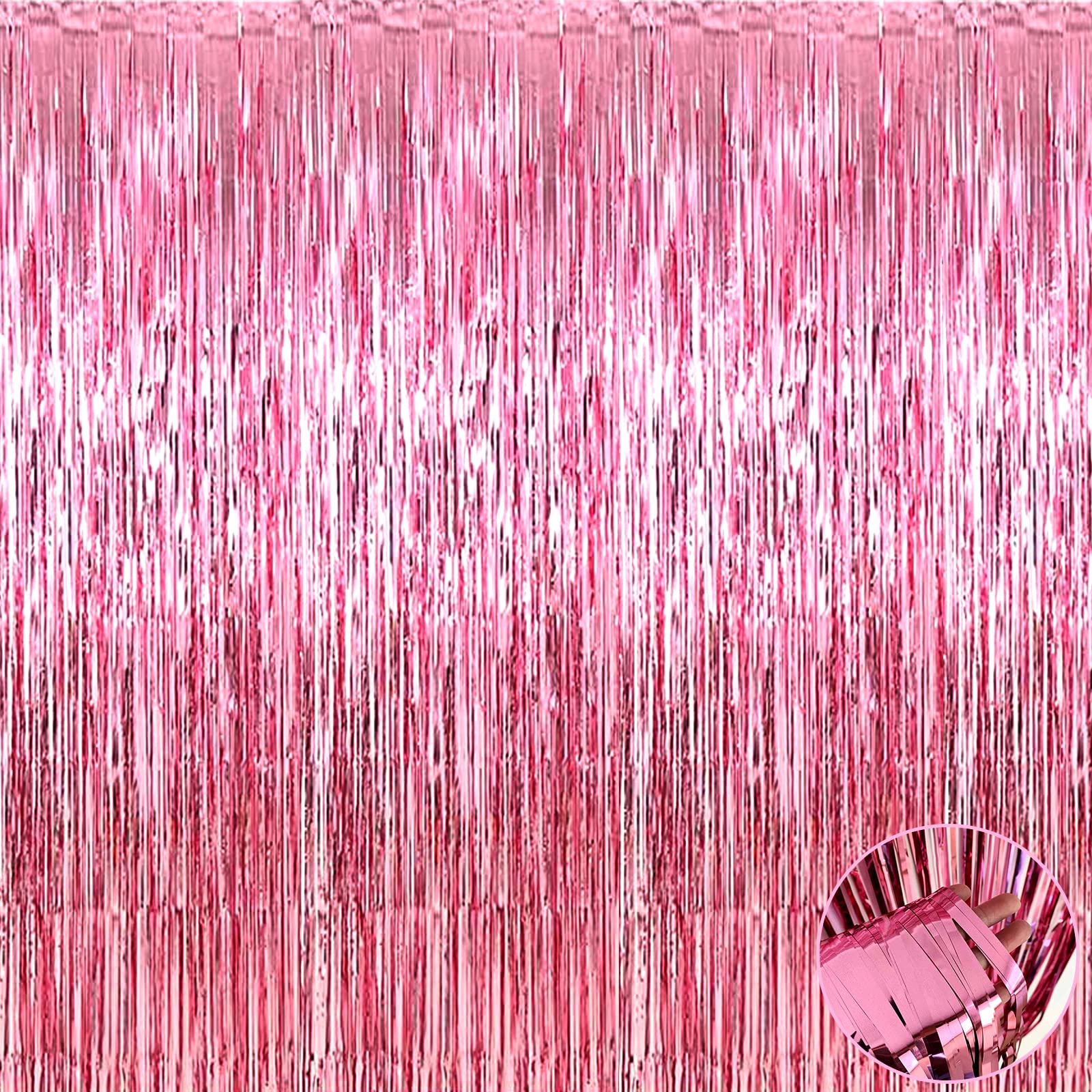 4 Pack Pink Foil Fringe Curtain Backdrop, 3.3Ft X 9.8Ft Metallic Tinsel Foil Fringe Streamers Curtains For Photo Booth, Wedding,