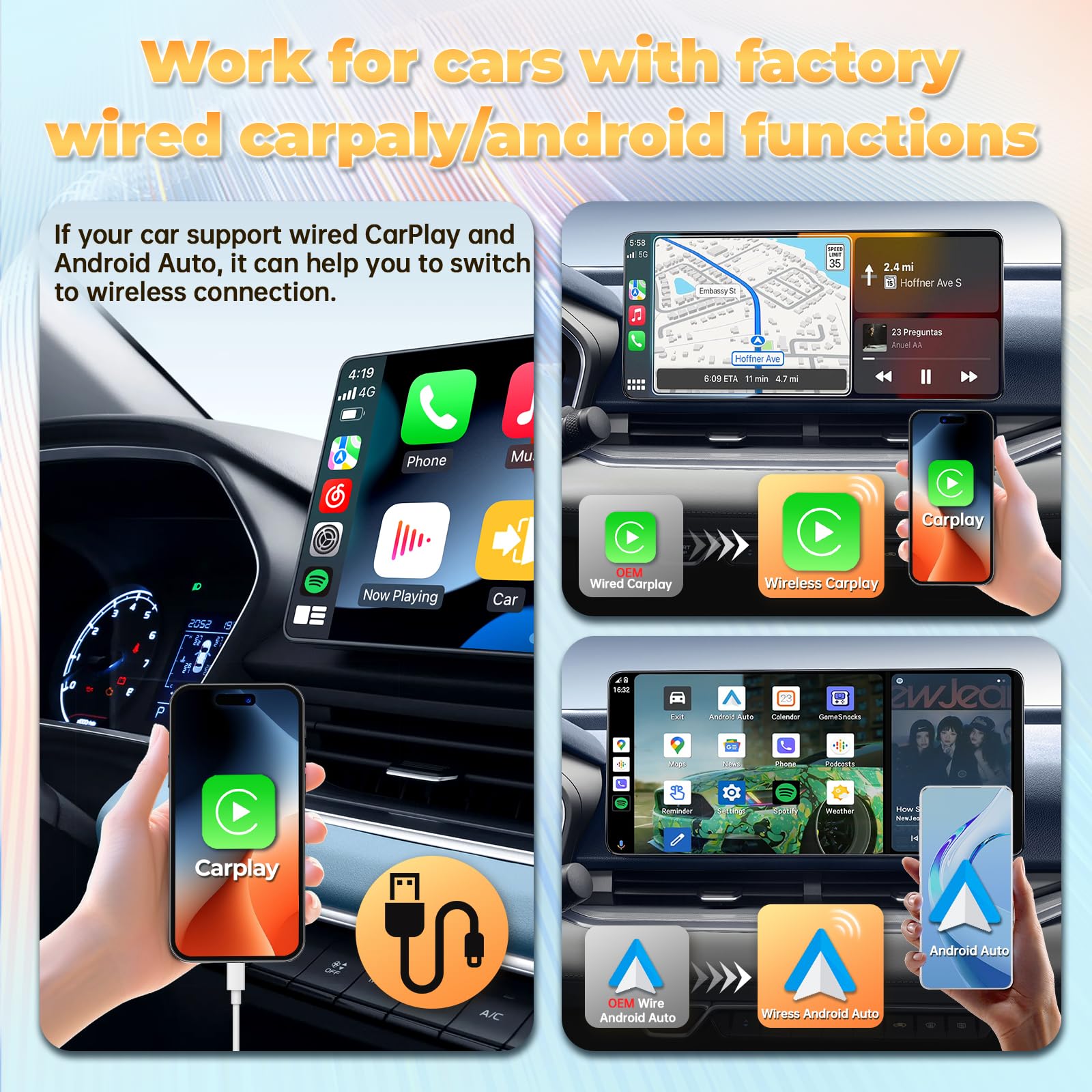 Lasertail Wireless Carplay Adapter Ai Box For Oem Wired Carplay/Android Auto To Wireless Connection Plug And Play Dongle Magic B