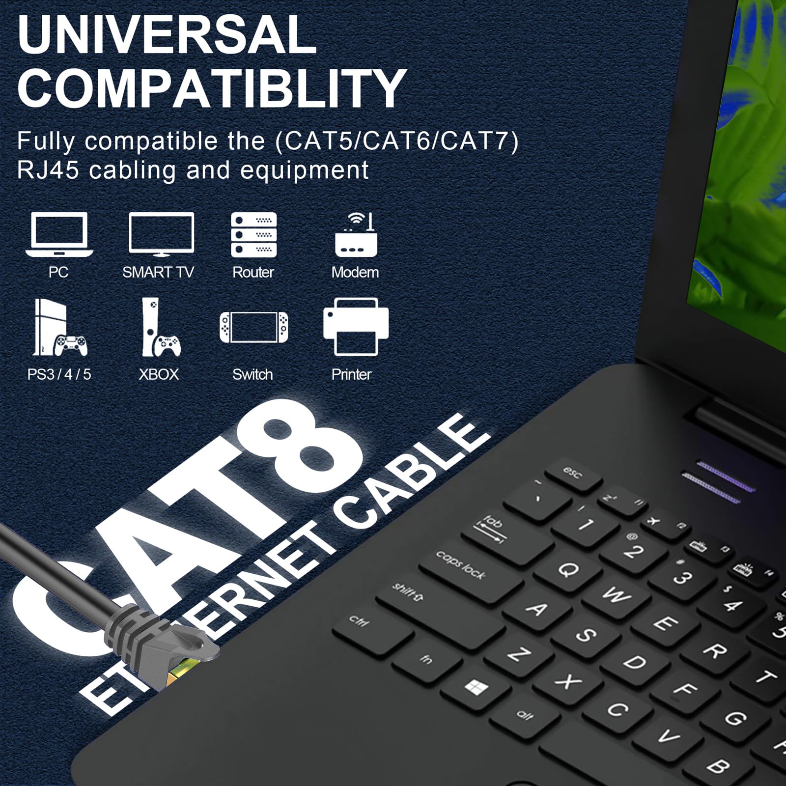 Lekvkm Cat8 Ethernet Cable 200Ft S/Ftp Outdoor&Indoor Heavy Duty High Speed Cat8 Lan Network Cable Round 40Gbps 2000Mhz Gray