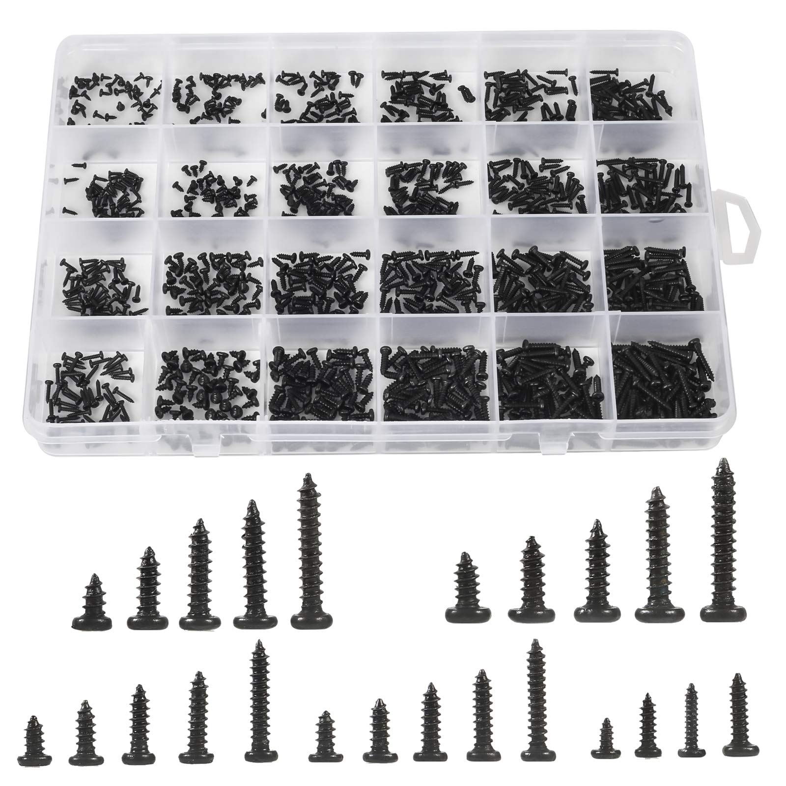 Meiyyj 1100Pcs Round Pan Head Tapping Screws Laptop Notebook Computer Screws Kit,M1.2,M1.4,M1.5,M1.7,M2 Countersunk Phillips Min