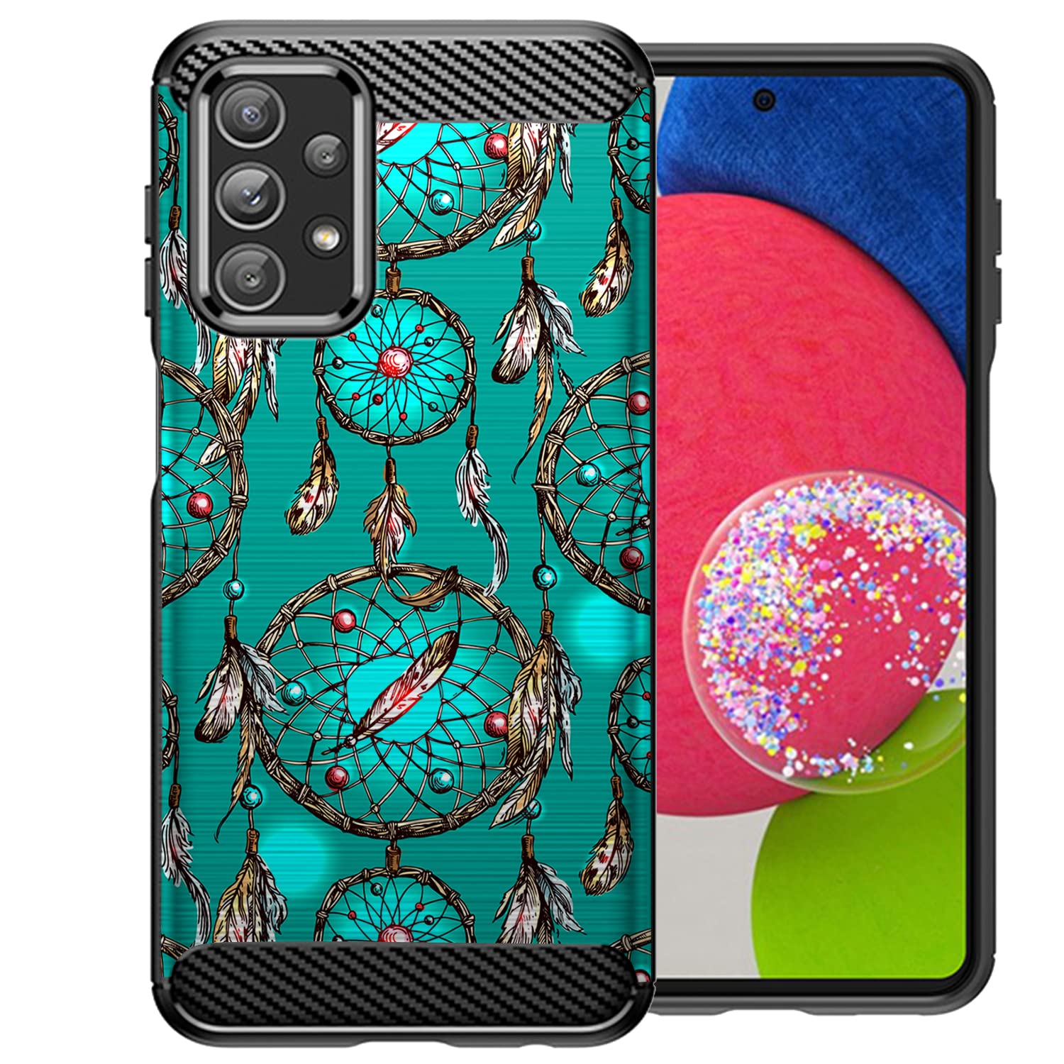 Casesondeck Case Compatible With [Samsung Galaxy A23 5G / A23 Case] Tribal Floral Matte Tpu Flexible Carbon Fiber Textured (Teal