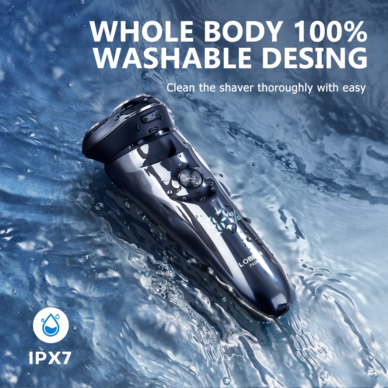 LOBINH Electric Razor for Men, 3D Waterproof Shaver, Cordless with Beard Trimmer, Fast Charging, Extra Blade Head, IPX7