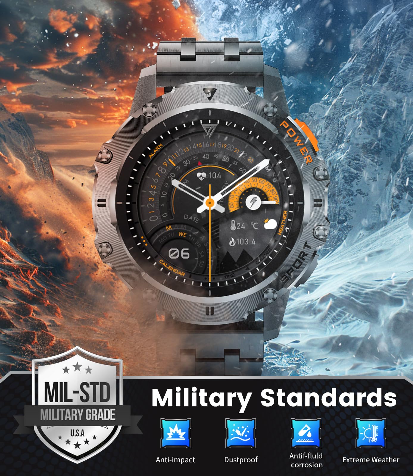 Esfoe Military Smart Watch For Men With Flashlight/5Atm Waterproof,1.43 ' ' Amoled Tactical Smartwatch With 500Mah Battery,110+