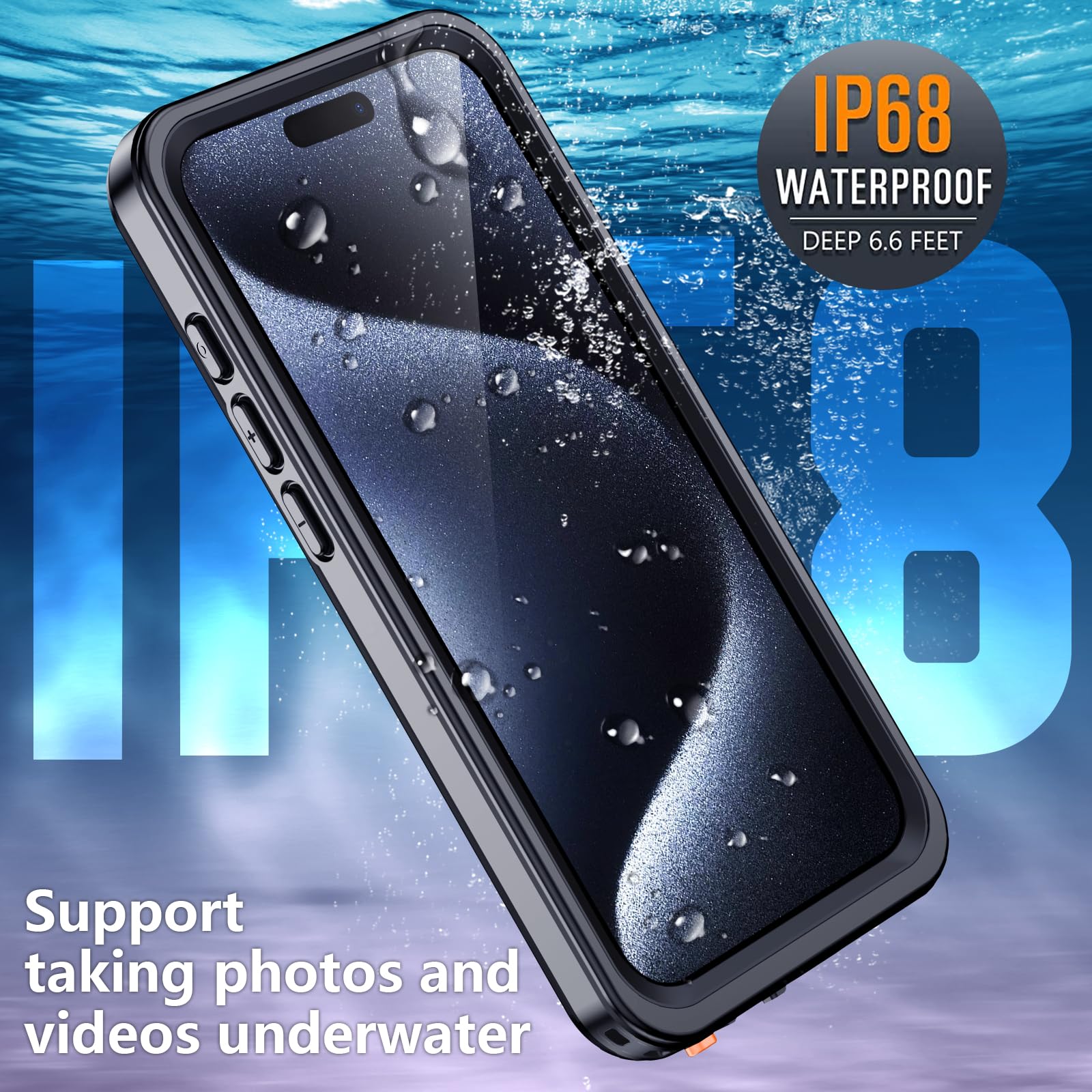 Temdan For Iphone 15 Pro Case Waterproof, [Built In Screen Protector][Ip68 Underwater][15Ft Military Dropproof][Compatible With