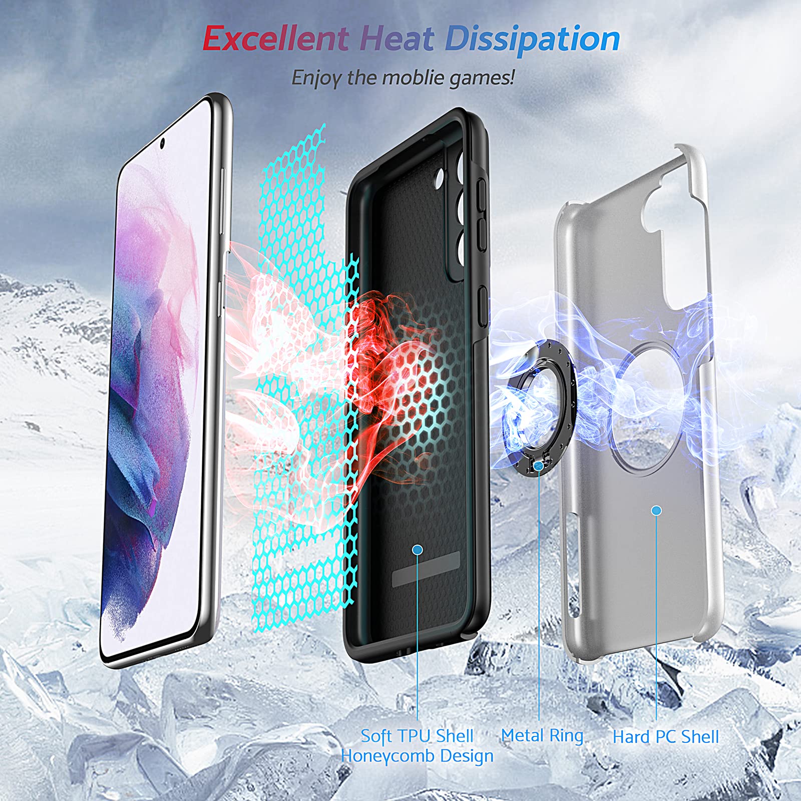 Anqrp Hidden Series Galaxy S21+ Plus Case 5G,[No Fall-Off Kickstand] 360 Embedded Ring, 15Ft Military Grade Shockproof Protectiv