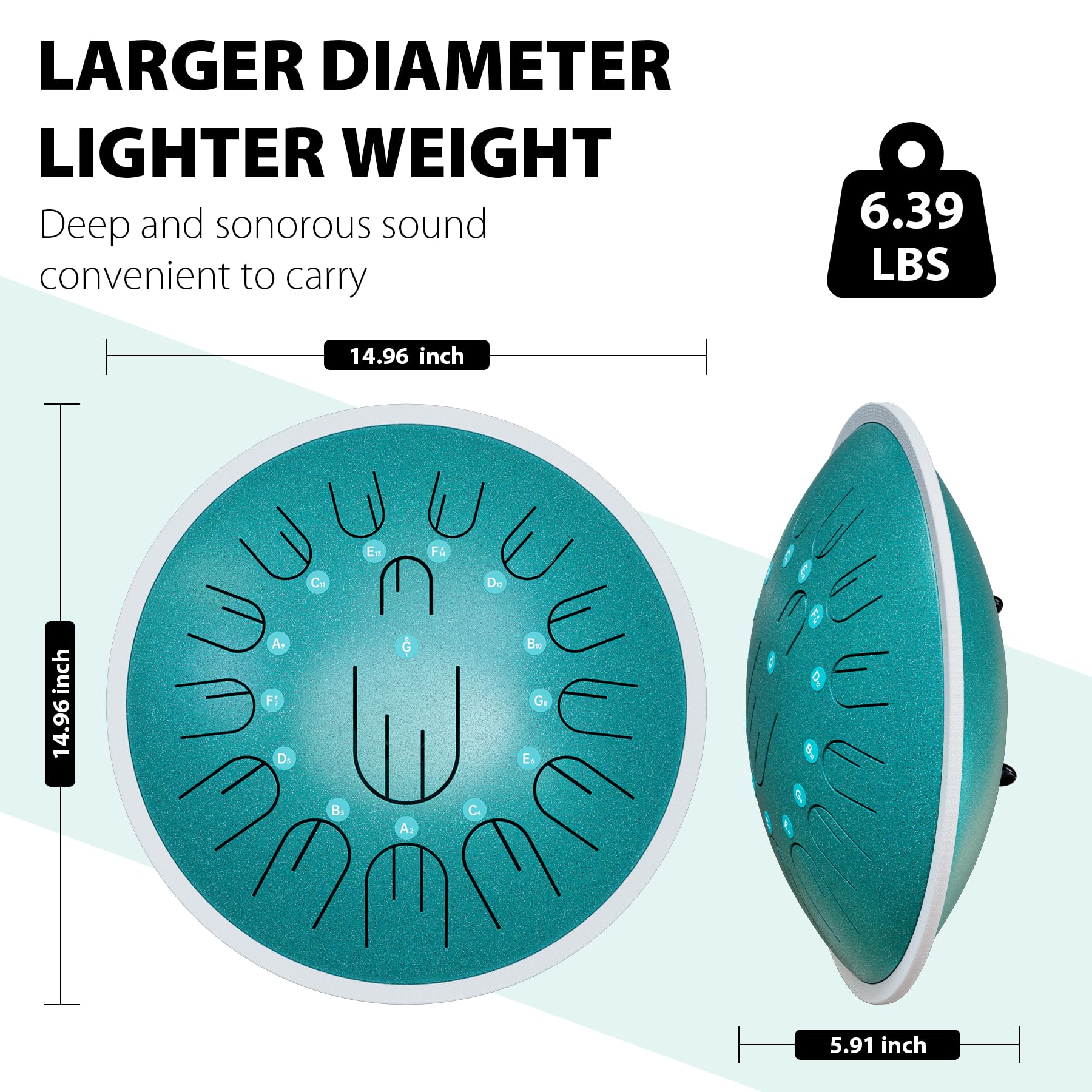 Steel Tongue Drum, 14 Inch 15 Notes Steel Hanpan Tongue Drum, G Major Tongue Drum With 2 Full Octaves, Steel Handpan Drums Malle