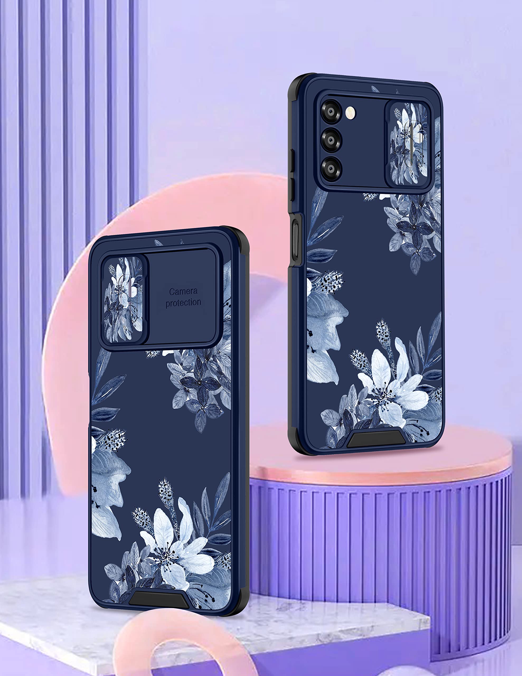 Goocrux For Samsung Galaxy A03S Case Flower For Women Girls Cute Floral Girly Aesthetic Phone Cover Pretty Blue Flowers Unique D