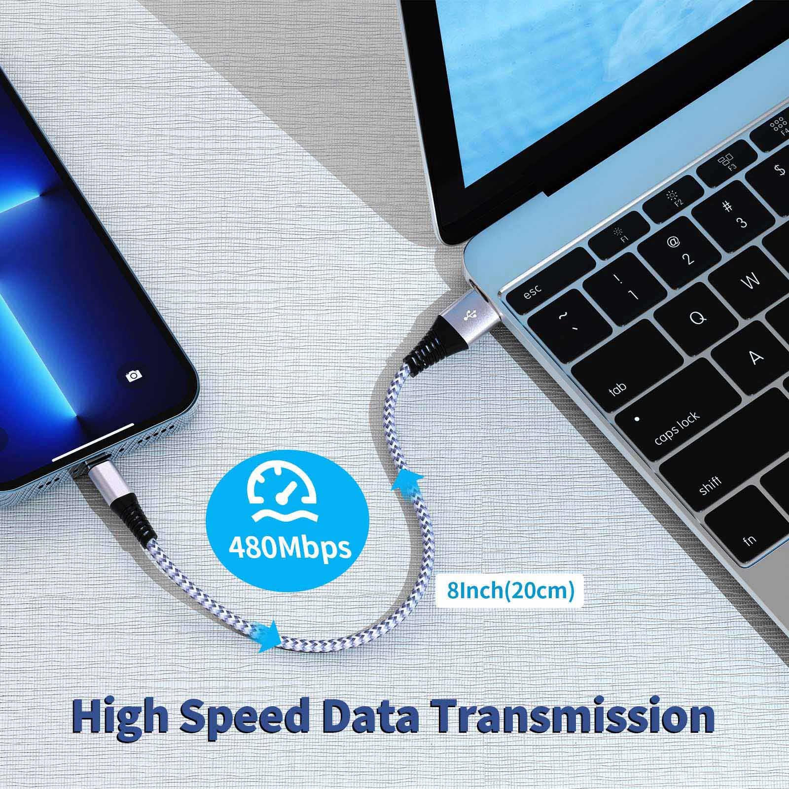 5 Pack Short Lightning Cable(8 Inch), [Apple Mfi Certified] Iphone Fast Charging Cable,Usb To Lightning High Speed Data Sync Nyl