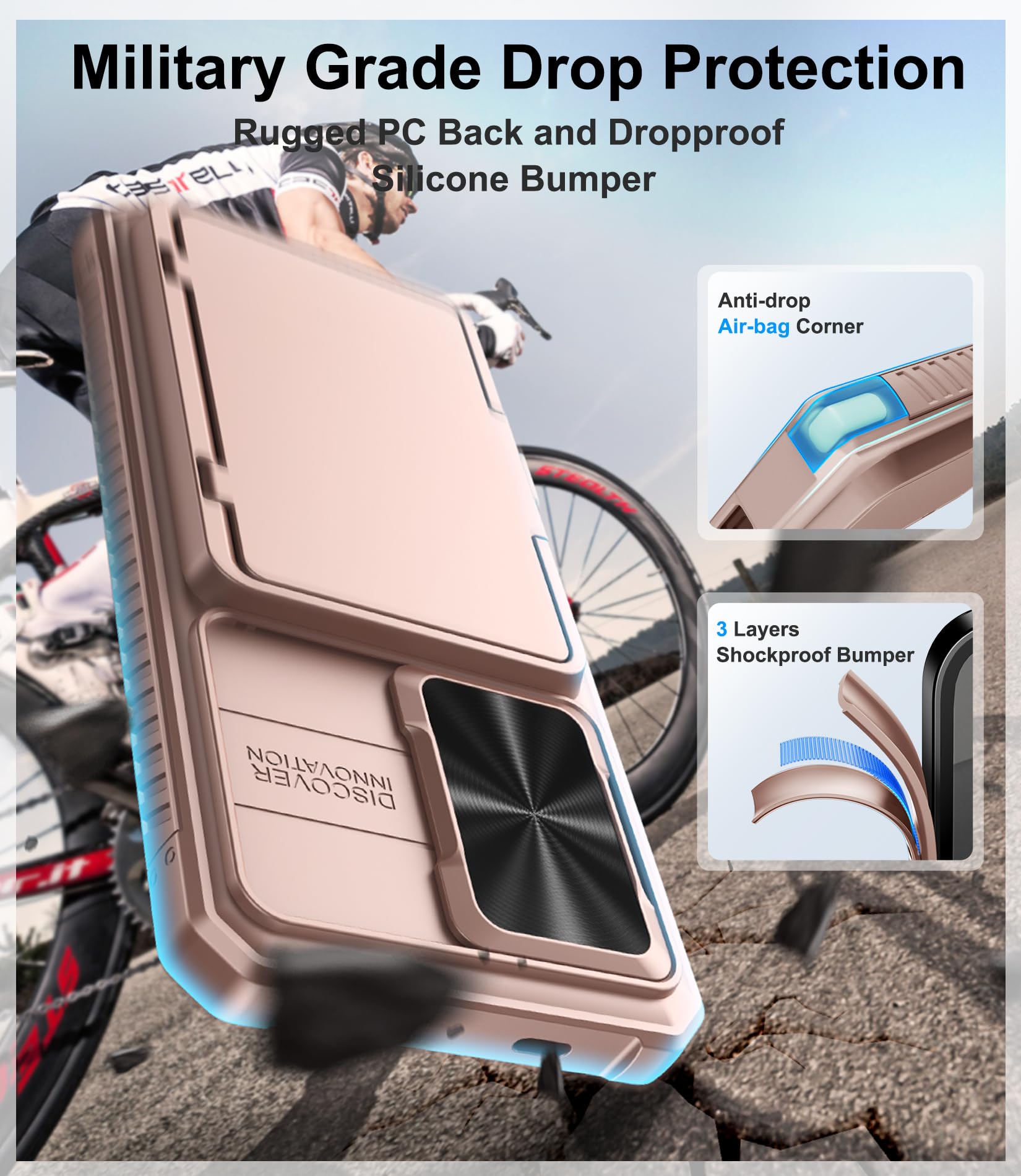 Bxyjy For Samsung Galaxy S24 Case Wallet, Built In Card Holder (4 5 Cards) & Slide Camera Protector & Kickstand, Military Grade