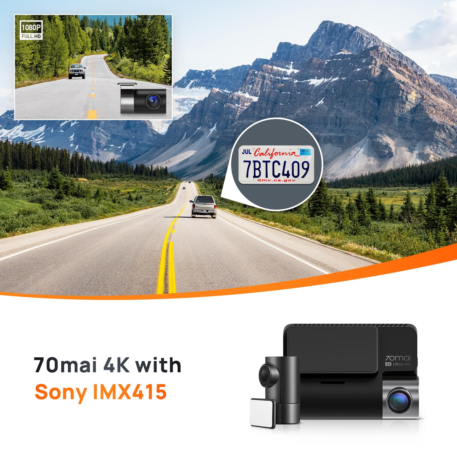 70Mai True 4K Dash Cam A800S With Sony Imx415, Front And Rear, Built In Gps, Super Night Vision, 3'' Ips Lcd, Parking Mode, Adas