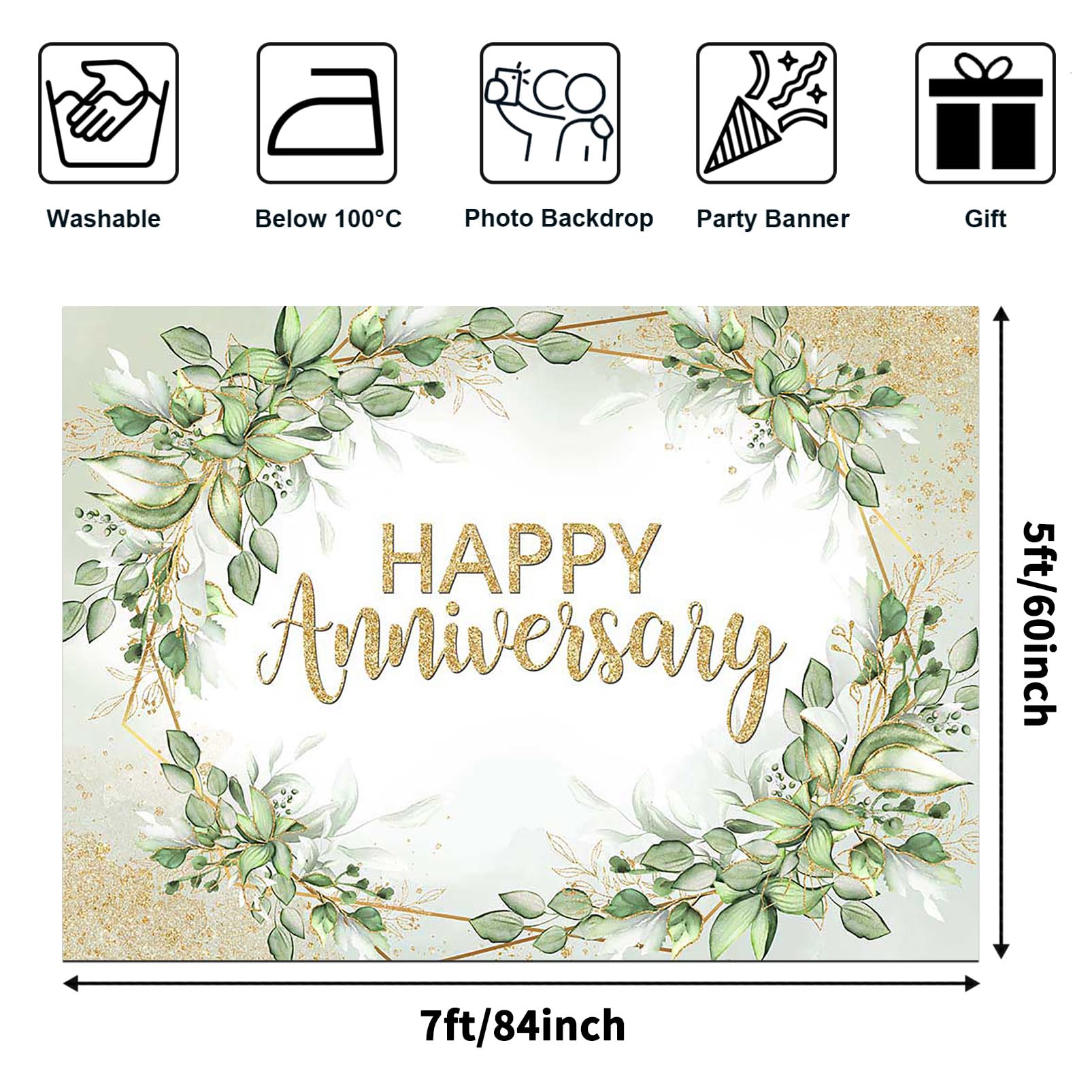 Avezano Happy Anniversary Backdrop Sage Green Leaves Happy Anniversary Banner Cheers To Marriage Wedding Anniversary Party Decor