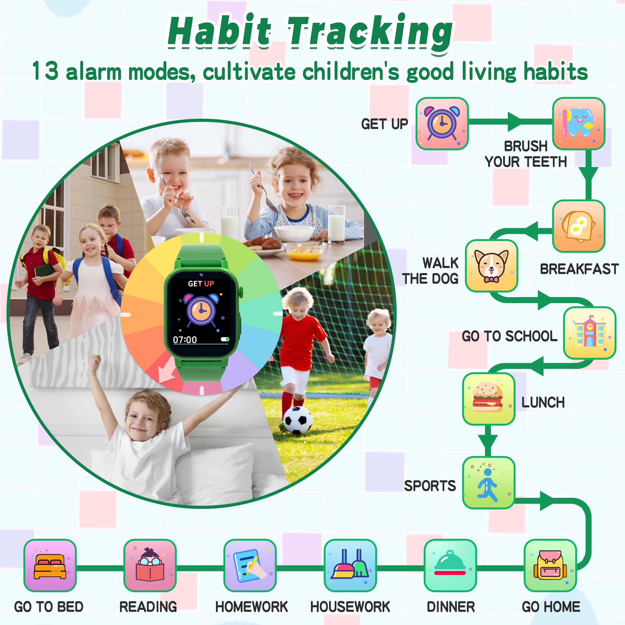 Kids Smart Watch With 32 Puzzle Games, Hd Touch Screen Watches With Video Camera Music Alarm Clock Audiobooks Pedometer Flashlig