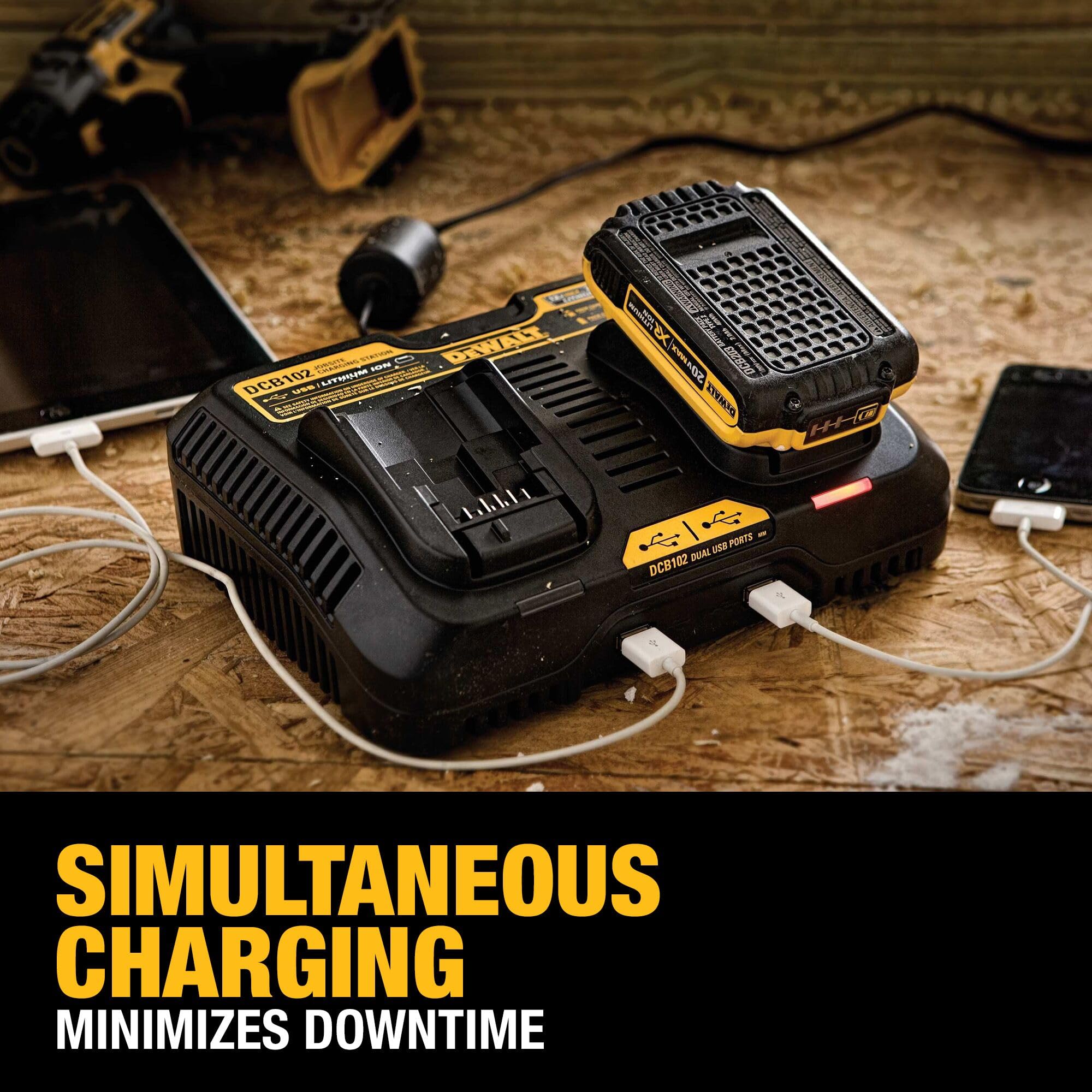 Dewalt 12/20V Max Battery Charger, Corded, Dual Charging Station, 2 Usb Ports Included (Dcb102)