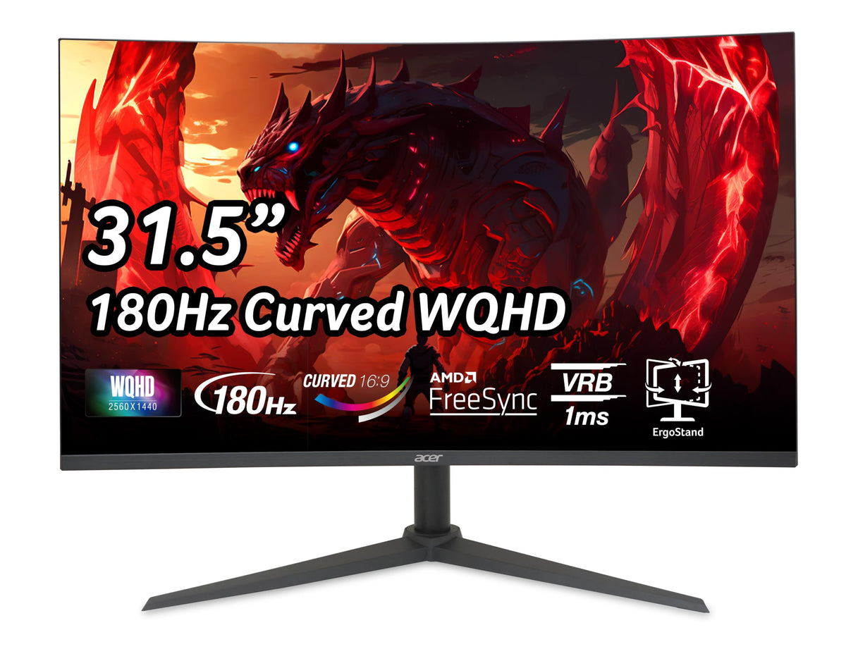 Acer Nitro 31.5'' Wqhd 2560 X 1440 1500R Curved Pc Gaming Monitor | Amd Freesync | Up To 180Hz Refresh | 1Ms Vrb | Speakers | 1