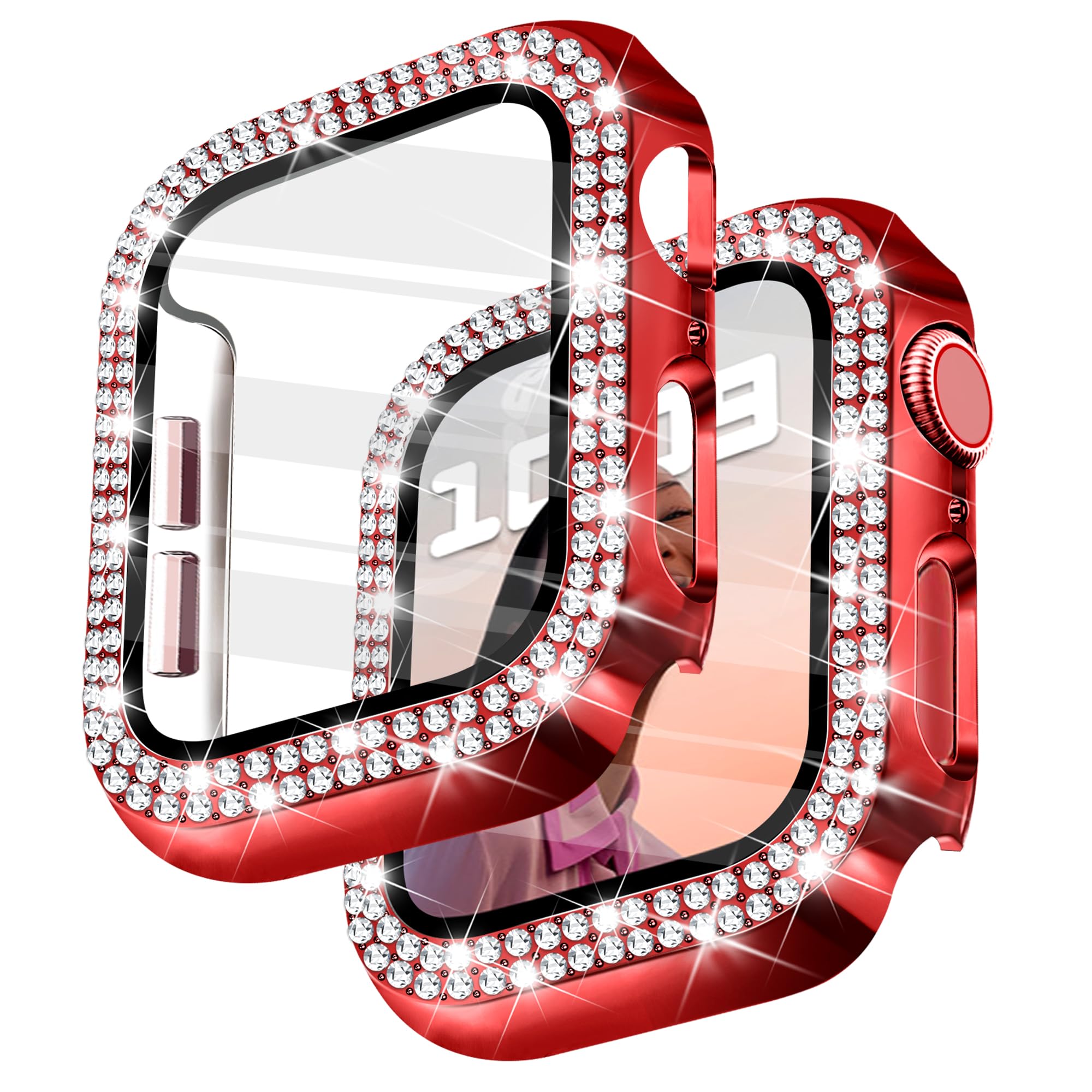 Newlibery Bling Watch Case with HD Screen Protector Women Compatible with Apple Watch 38mm Diamond Sparkle Protective Face Cover