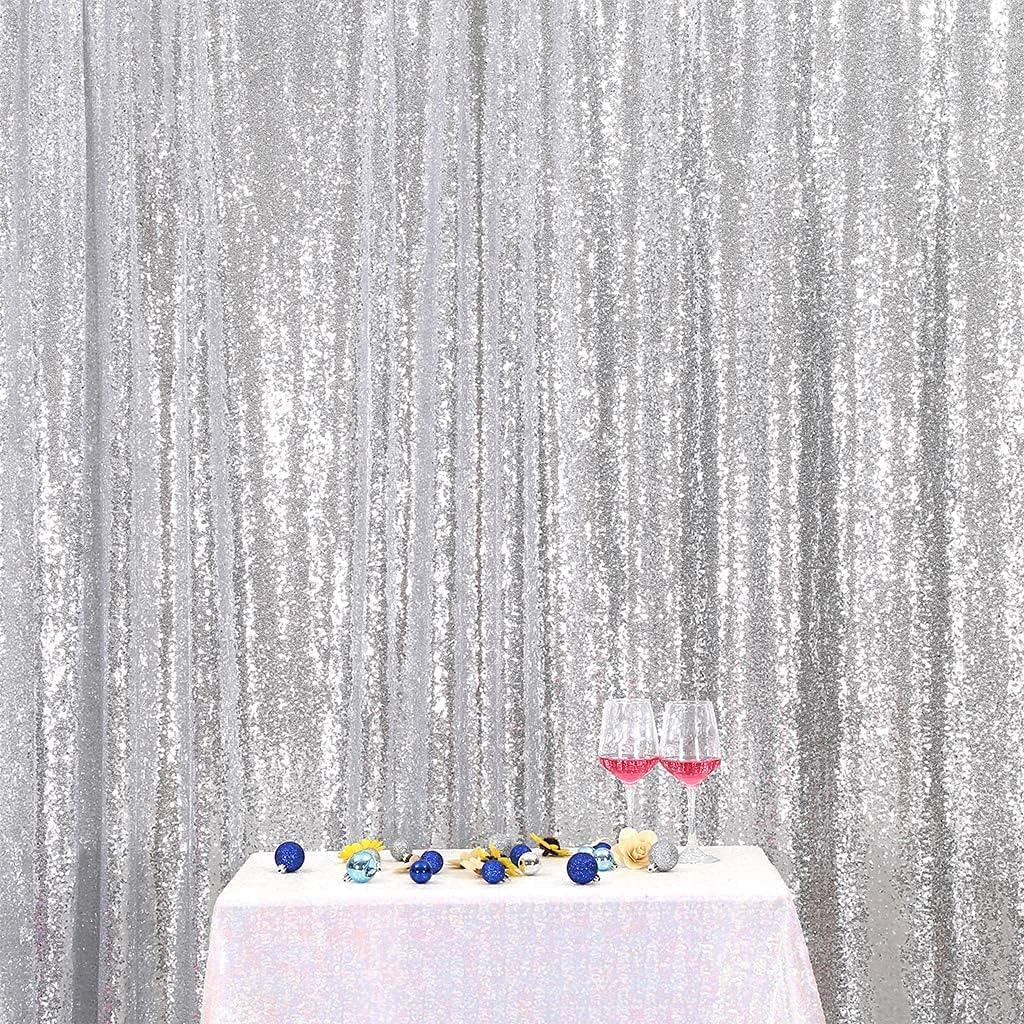 Poise3Ehome 8Ft X 8Ft Silver Sequin Photography Backdrop Curtain For Party Decoration, Silver