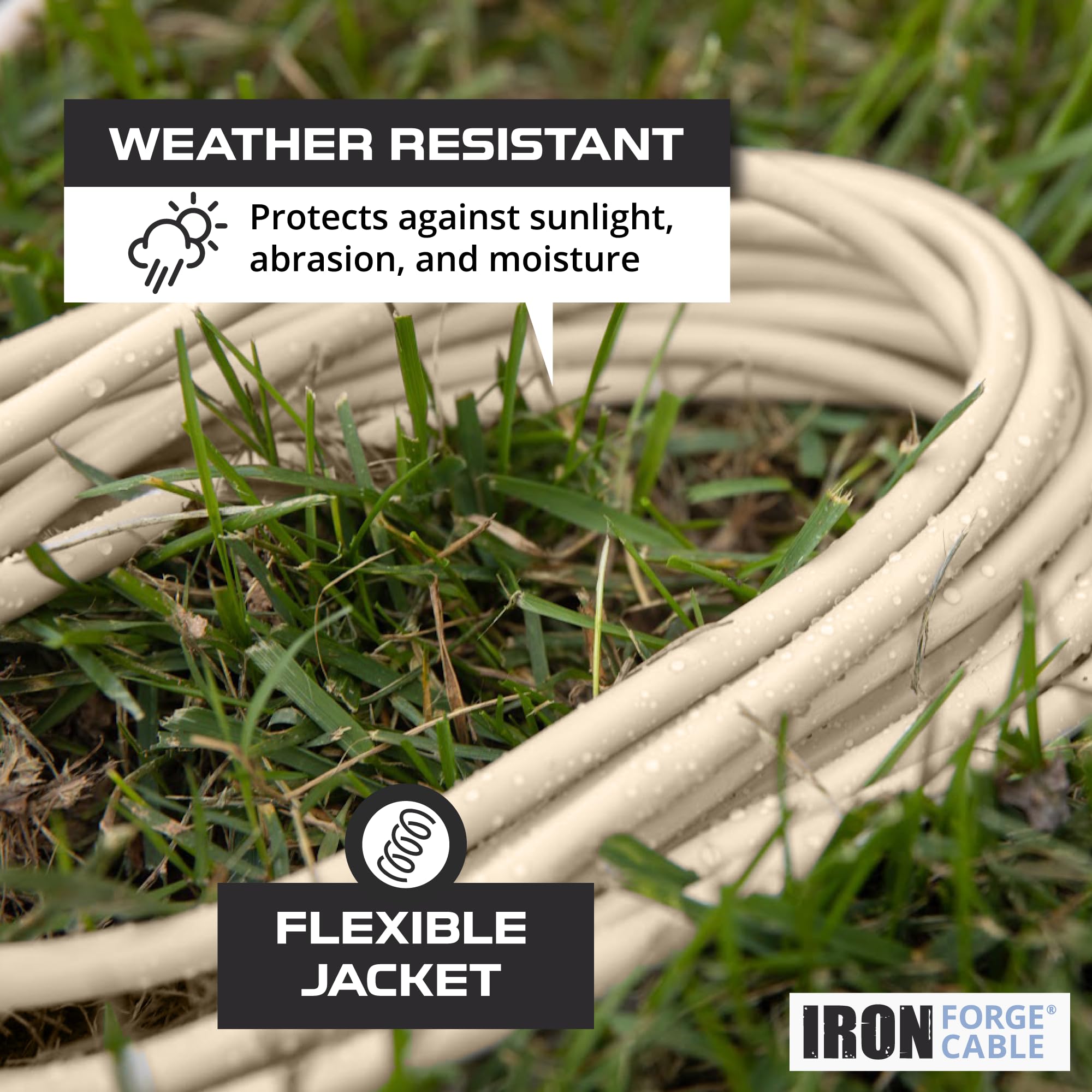 Iron Forge Cable Beige Outdoor Extension Cord 100 Ft 3 Outlet, 16 Gauge Heavy Duty Power Extension Cords With Multiple Outlets
